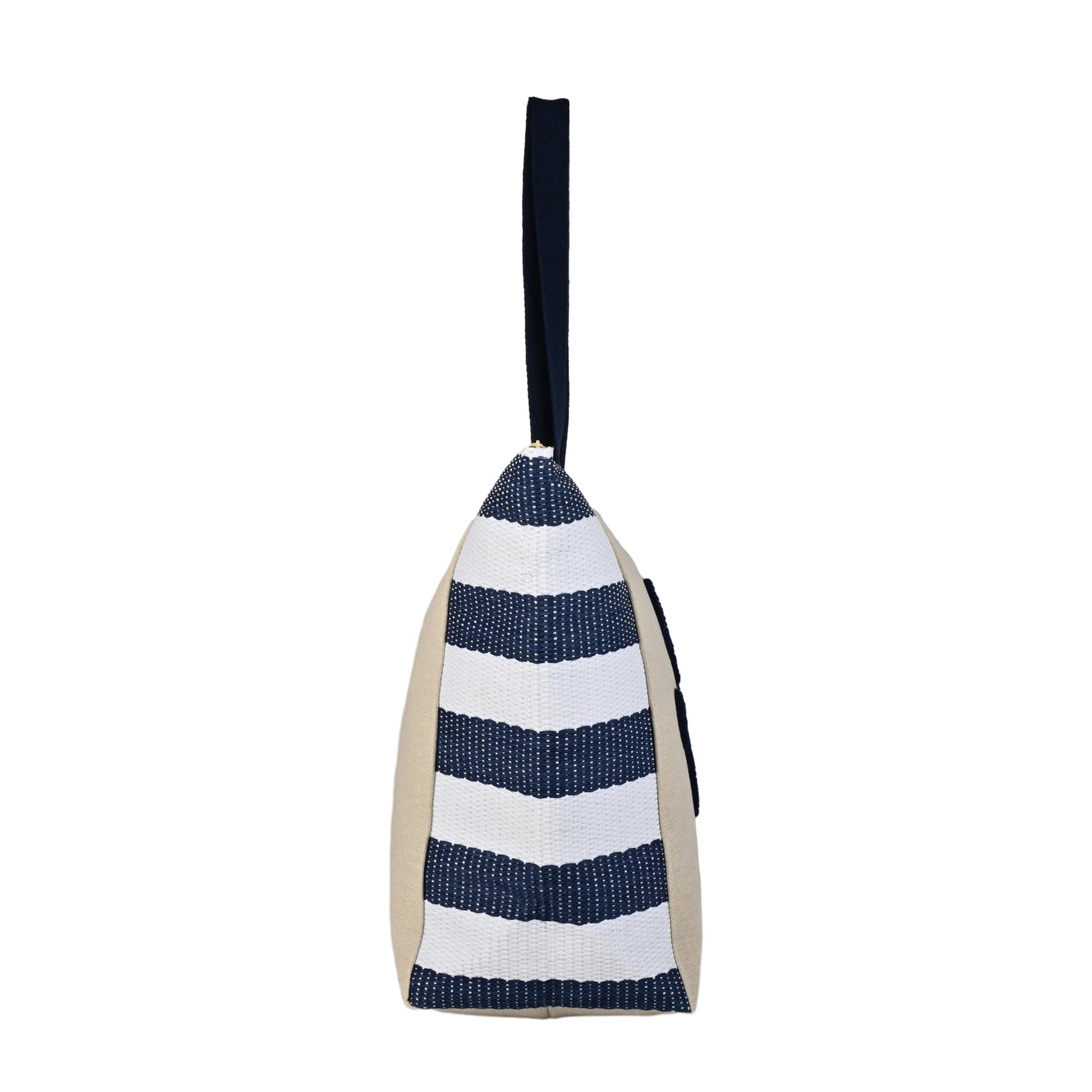 ENSAC “Happy Moments” Blue & White Striped Tote Bag | Stylish & Spacious Everyday Carry