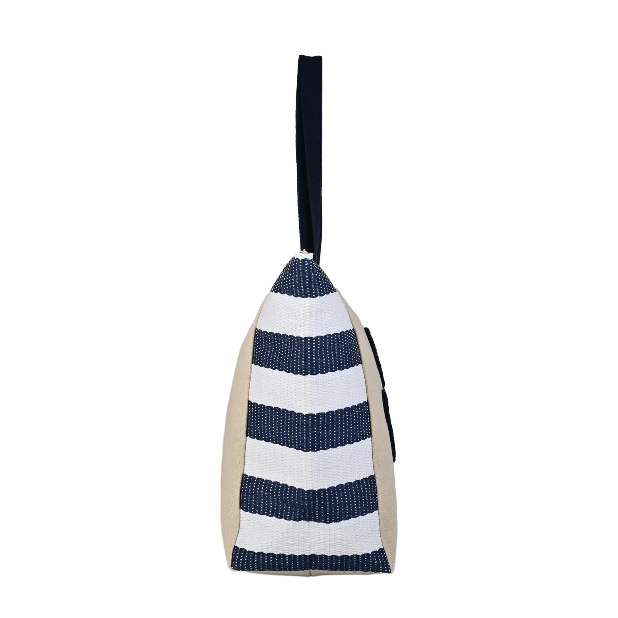 ENSAC “Happy Moments” Blue & White Striped Tote Bag | Stylish & Spacious Everyday Carry