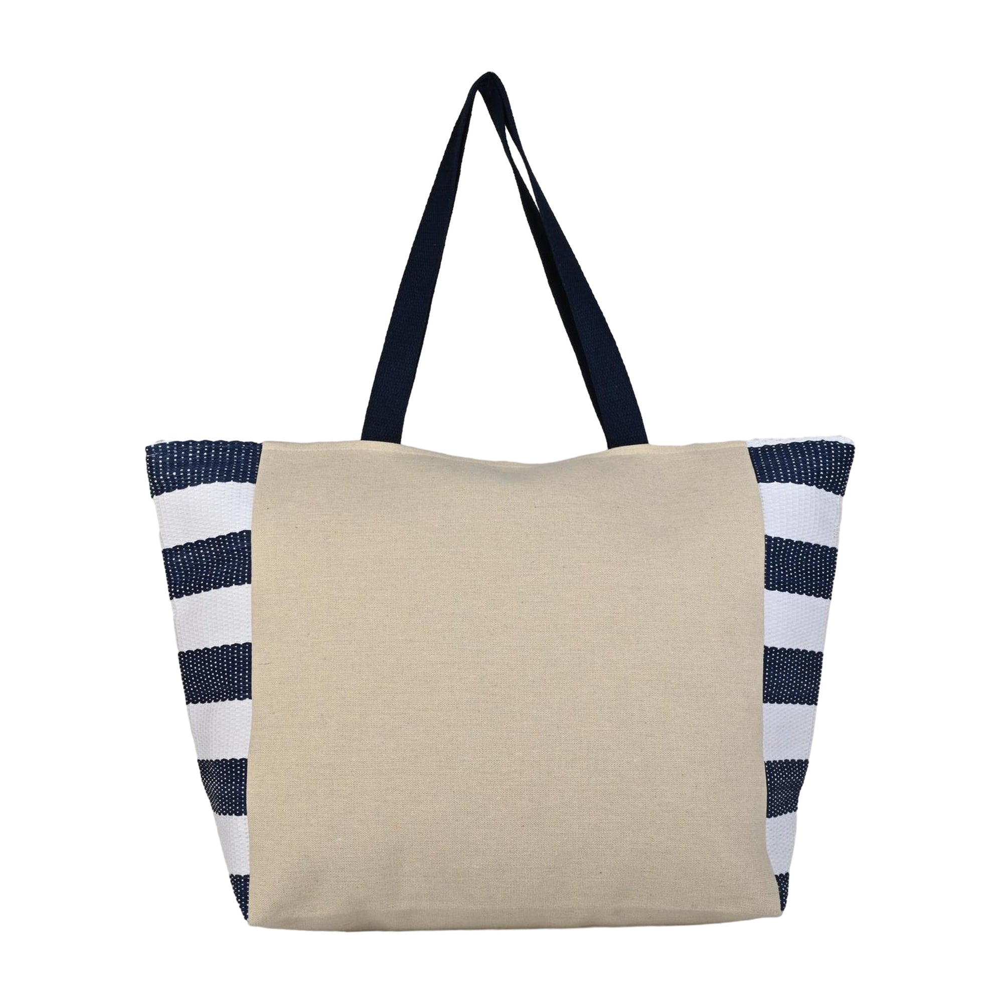 ENSAC “Happy Moments” Blue & White Striped Tote Bag | Stylish & Spacious Everyday Carry
