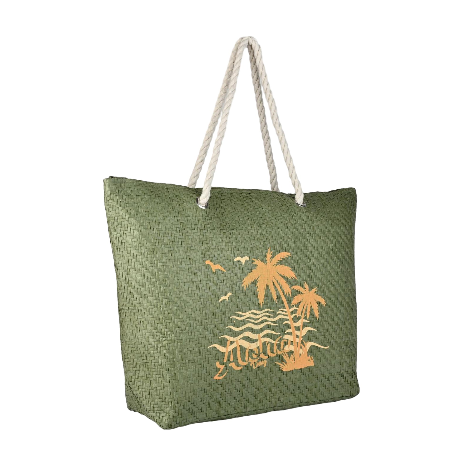 Ensac Aloha Print Paper Straw Beach Tote Bag with Rope Handles | Eco-Friendly Handbag for Women