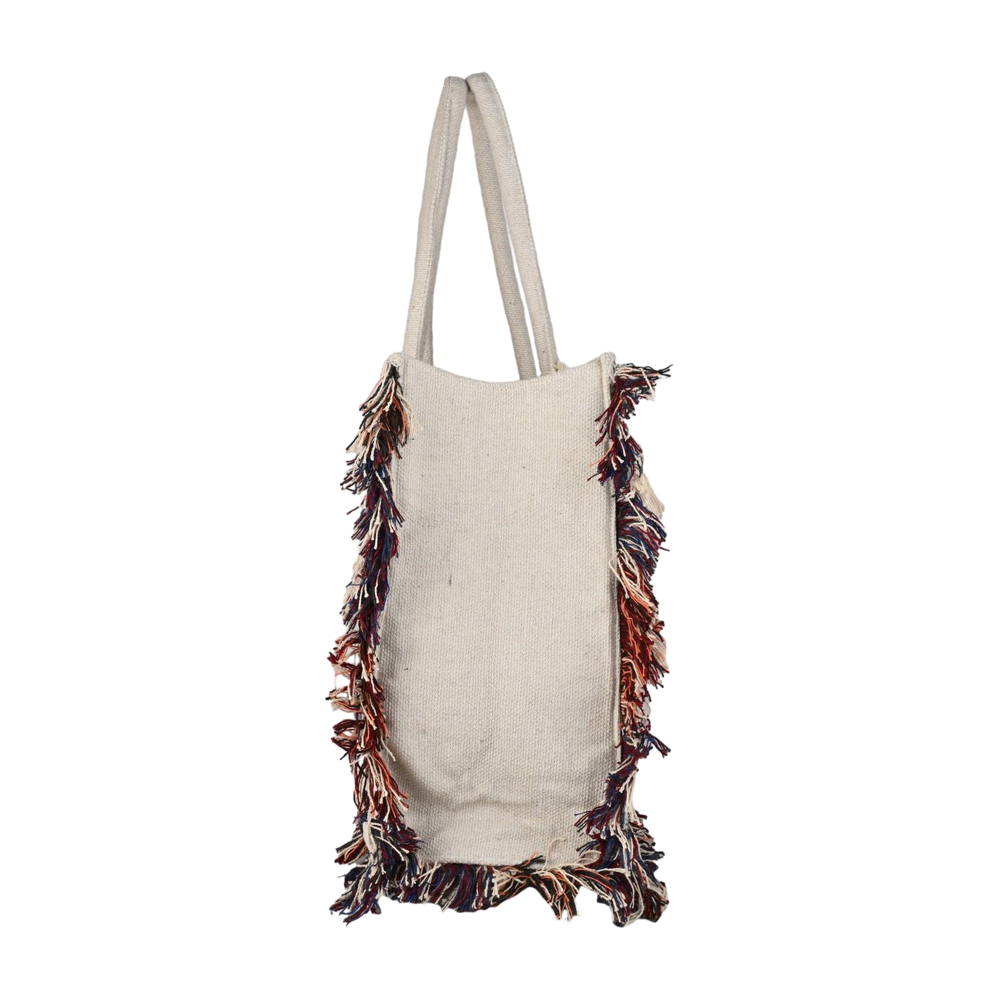 Boho Geometric Woven Fringe Tote Bag - Black, White & Pink