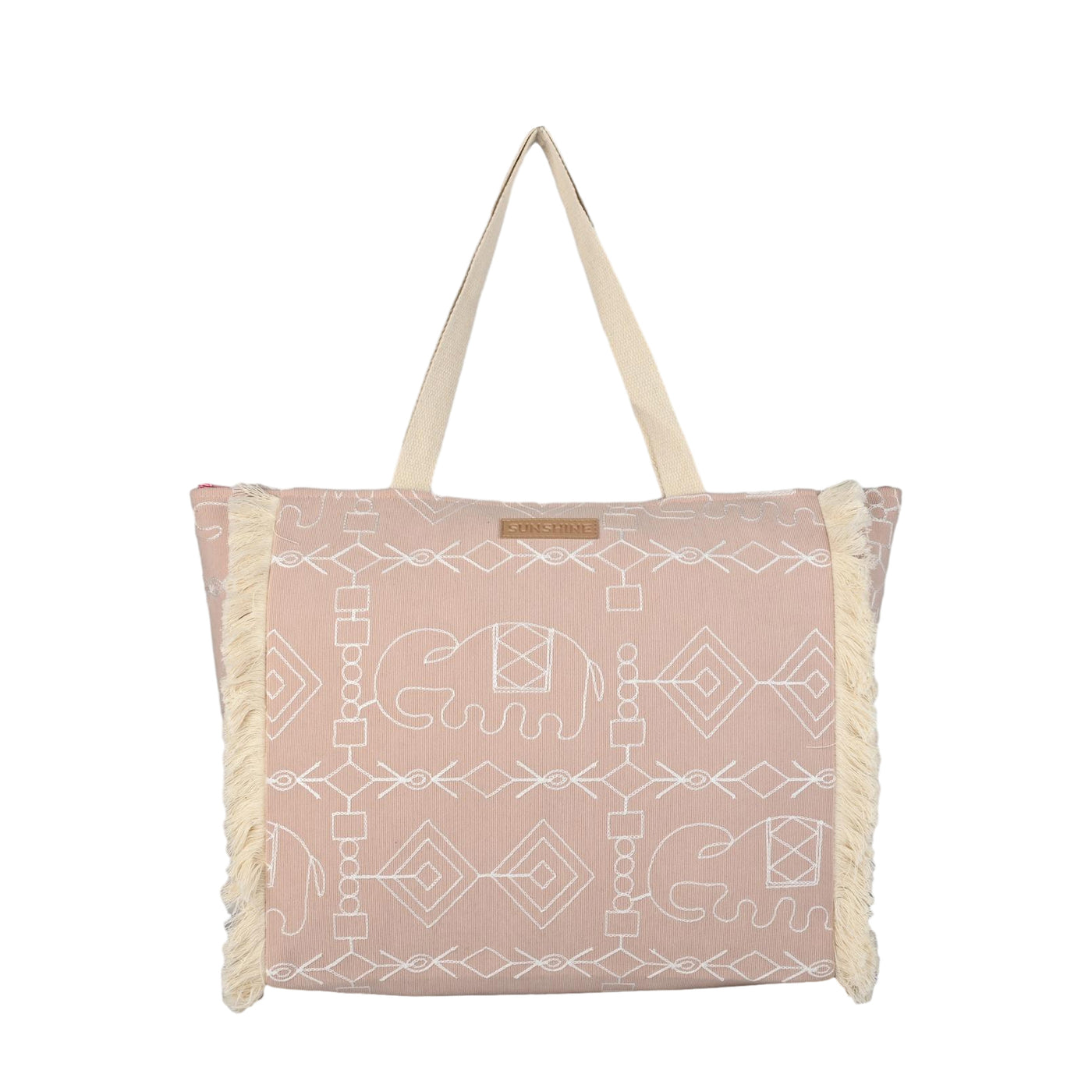 Ensac Sunshine Tote Bag for Women | Stylish Tribal Print Canvas Handbag with Fringe