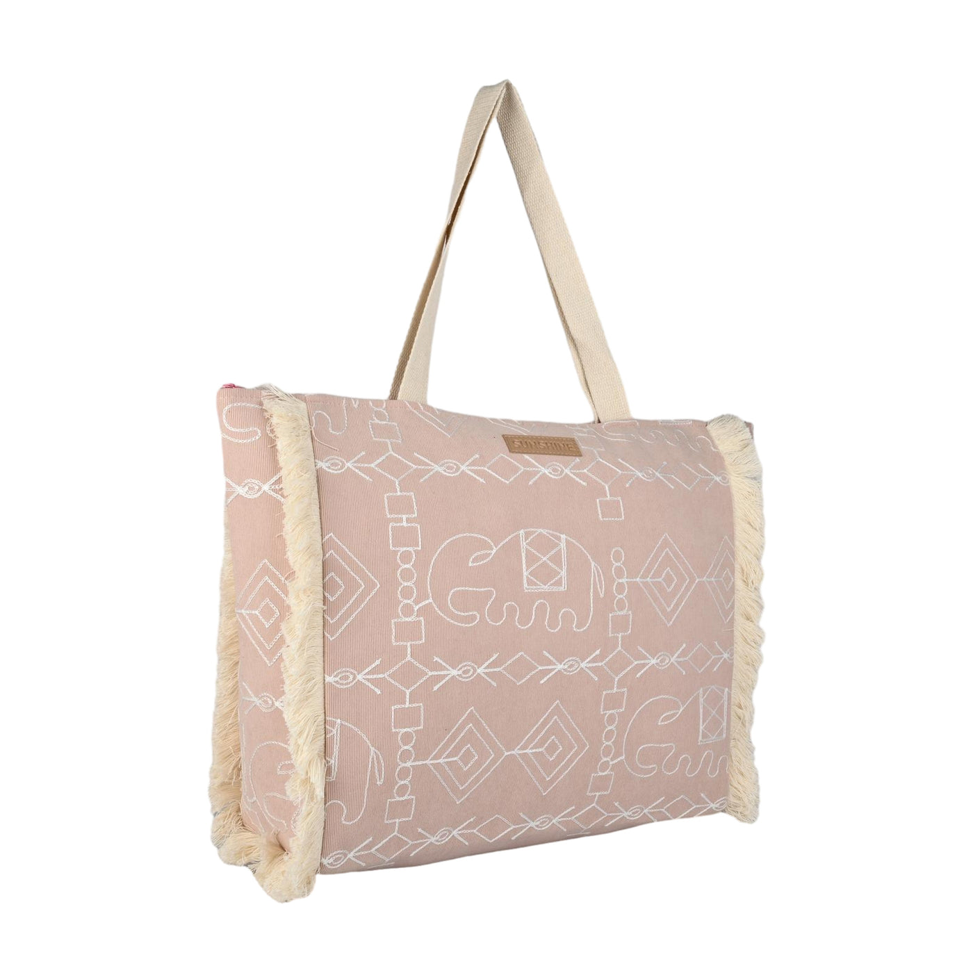 Ensac Sunshine Tote Bag for Women | Stylish Tribal Print Canvas Handbag with Fringe