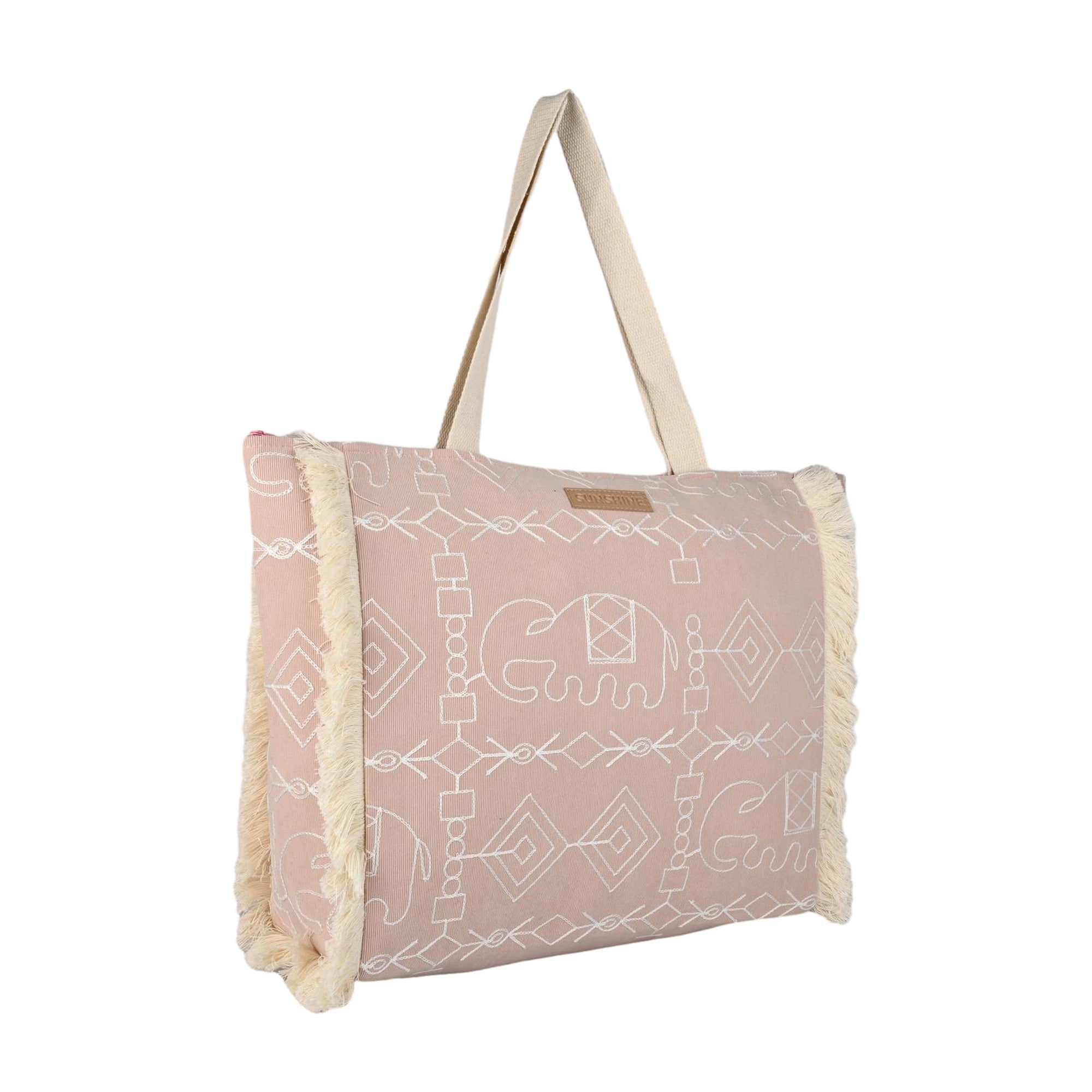 Ensac Sunshine Tote Bag for Women | Stylish Tribal Print Canvas Handbag with Fringe