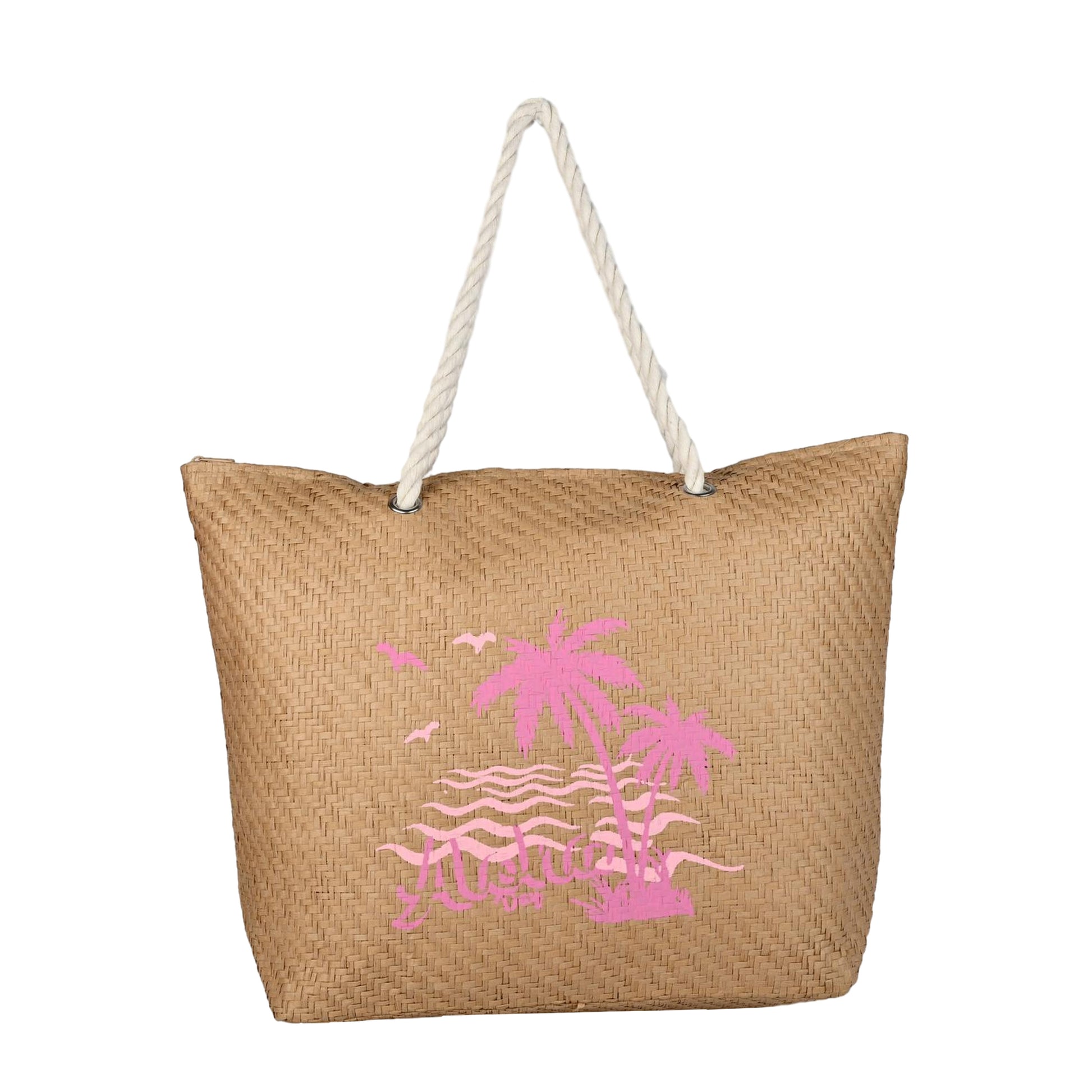 Ensac Aloha Print Paper Straw Beach Tote Bag with Rope Handles | Eco-Friendly Handbag for Women