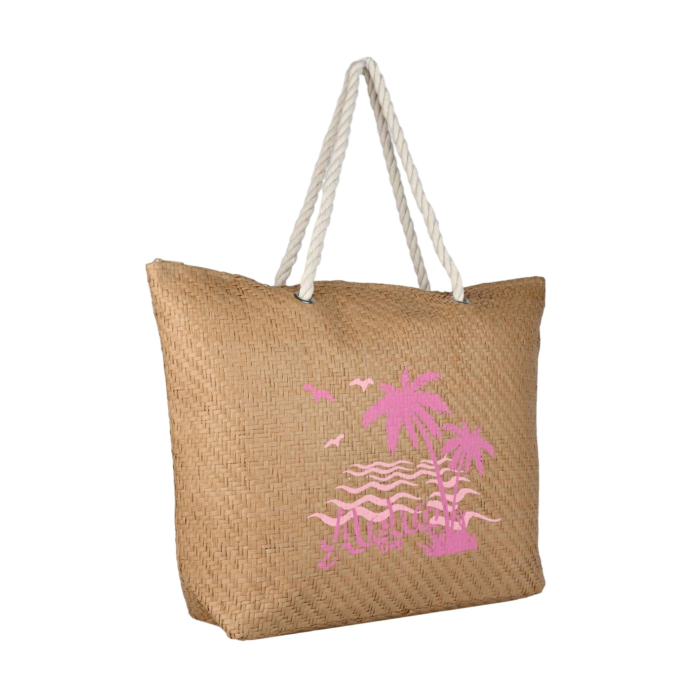 Ensac Aloha Print Paper Straw Beach Tote Bag with Rope Handles | Eco-Friendly Handbag for Women