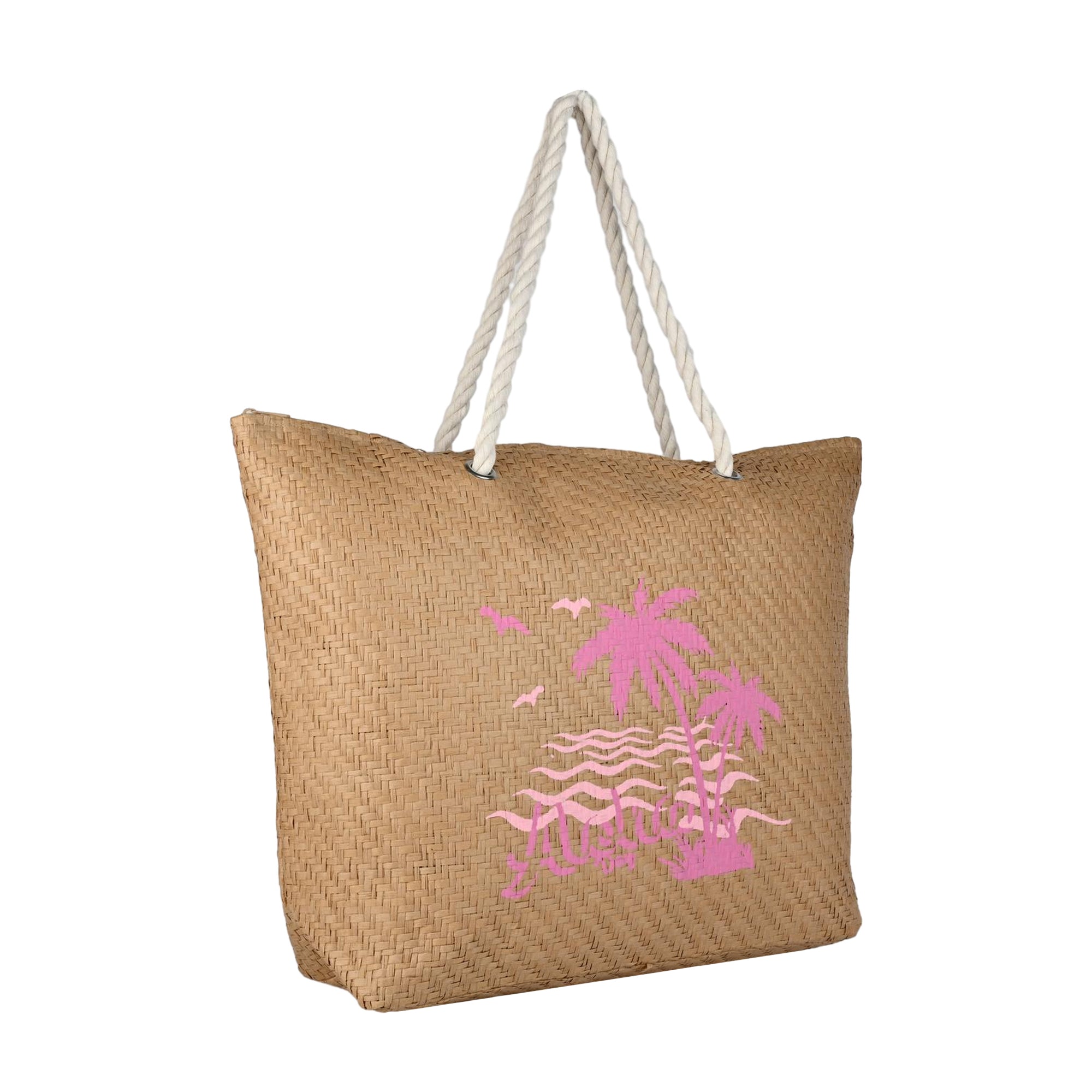 Ensac Aloha Print Paper Straw Beach Tote Bag with Rope Handles | Eco-Friendly Handbag for Women