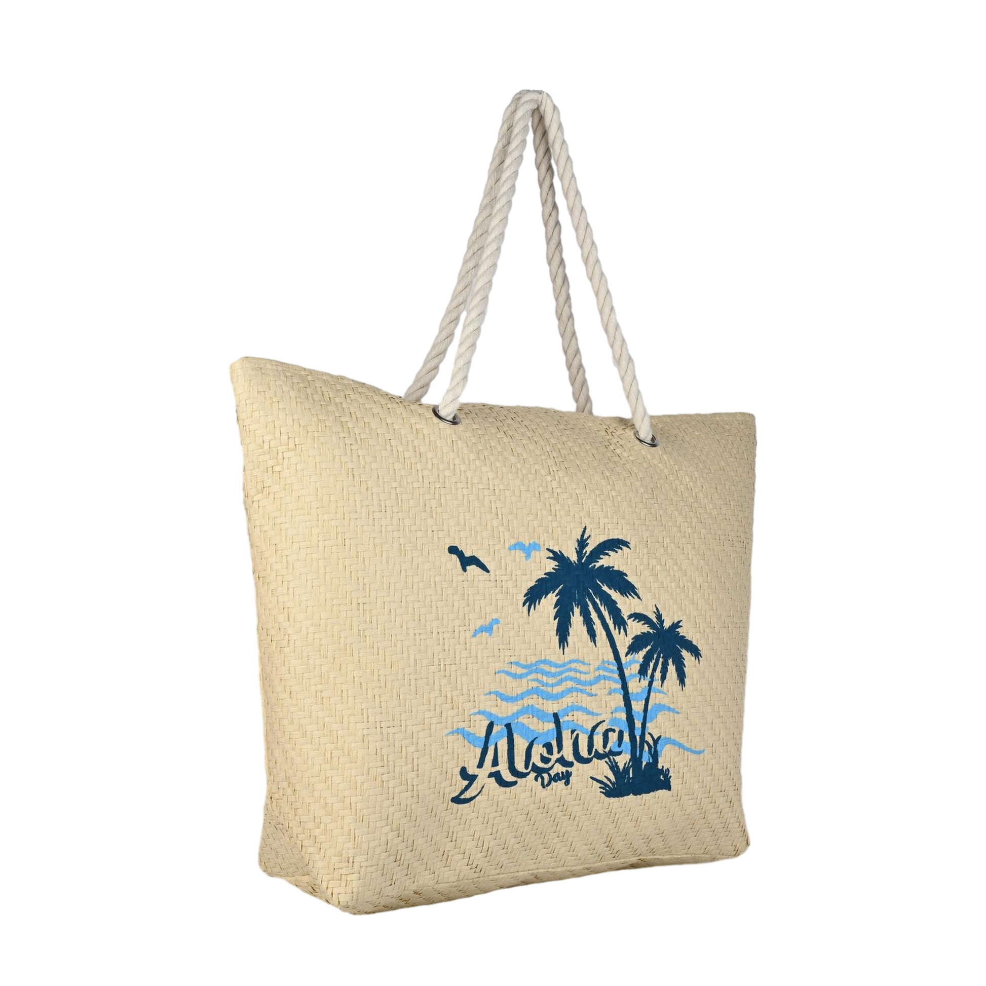 Ensac Aloha Print Paper Straw Beach Tote Bag with Rope Handles | Eco-Friendly Handbag for Women