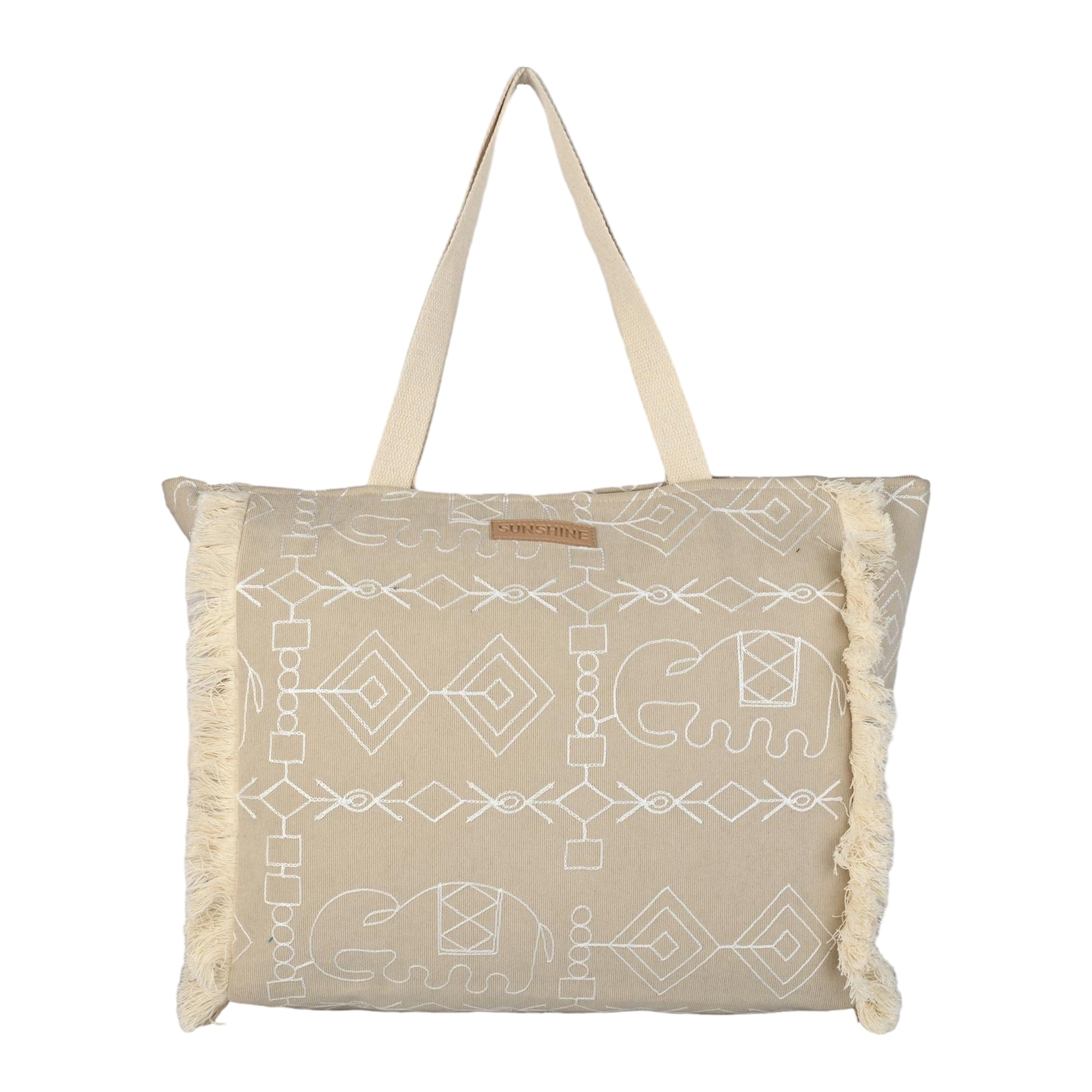 Ensac Sunshine Tote Bag for Women | Stylish Tribal Print Canvas Handbag with Fringe