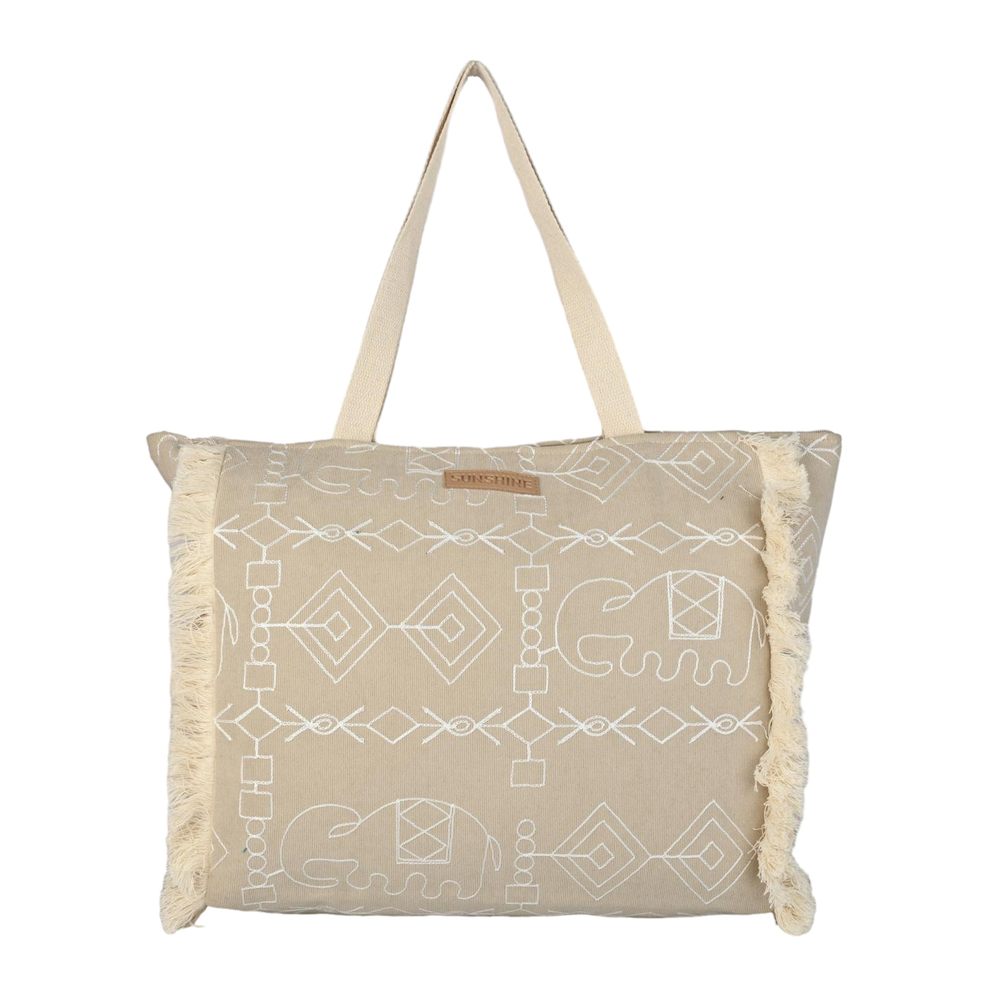 Ensac Sunshine Tote Bag for Women | Stylish Tribal Print Canvas Handbag with Fringe