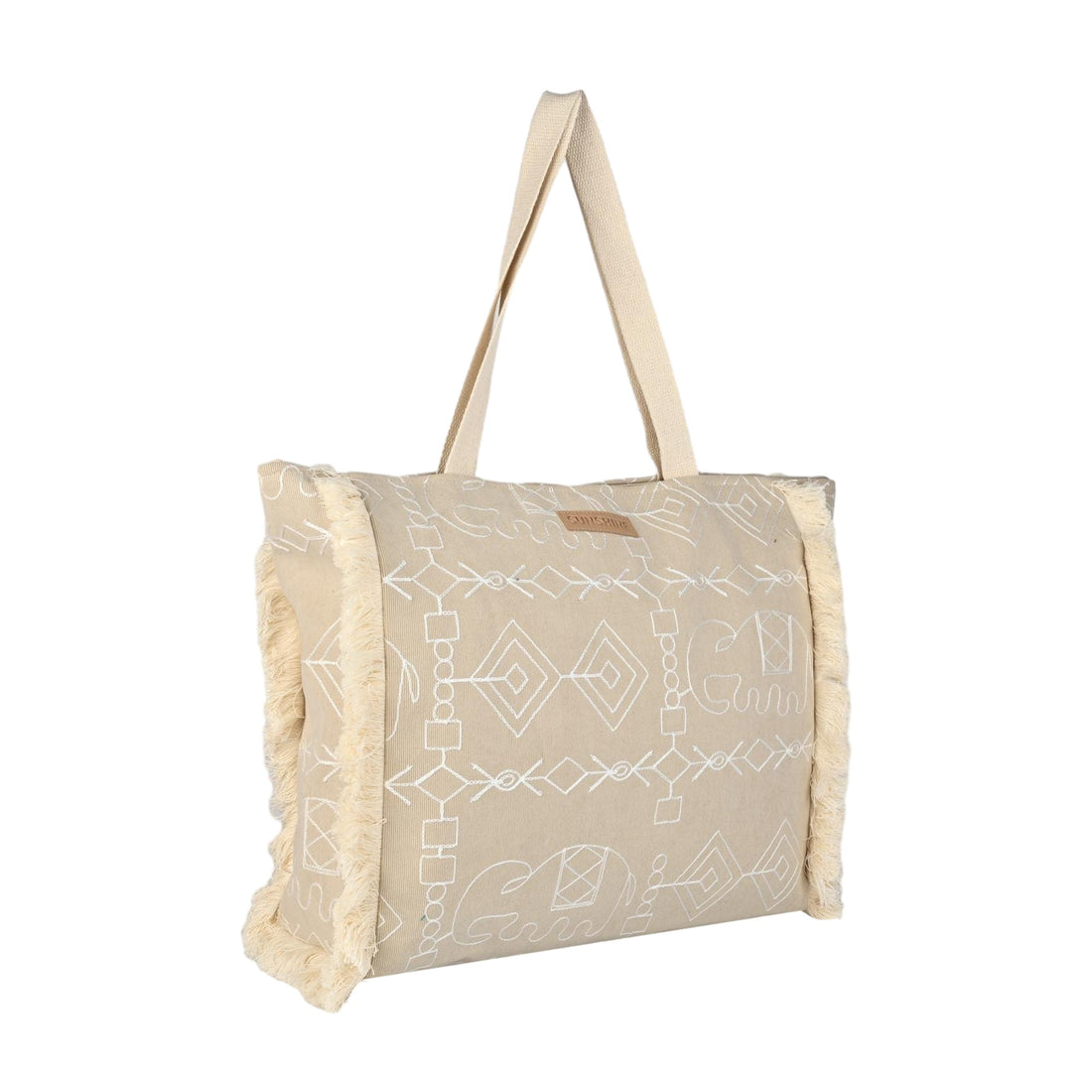 Ensac Sunshine Tote Bag for Women | Stylish Tribal Print Canvas Handbag with Fringe