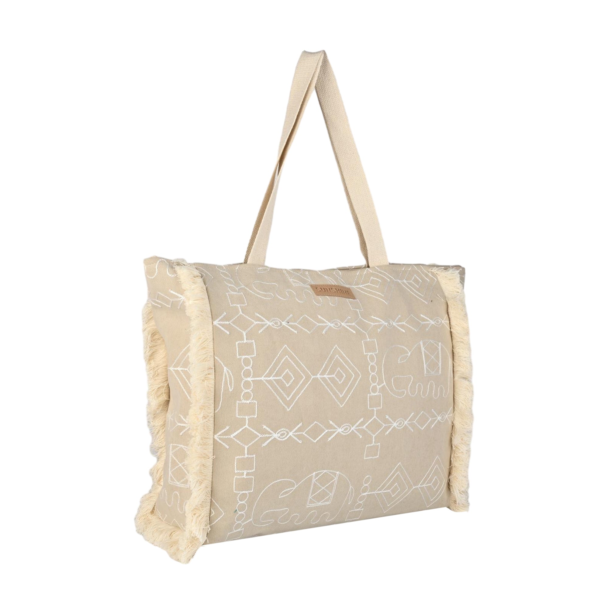 Ensac Sunshine Tote Bag for Women | Stylish Tribal Print Canvas Handbag with Fringe