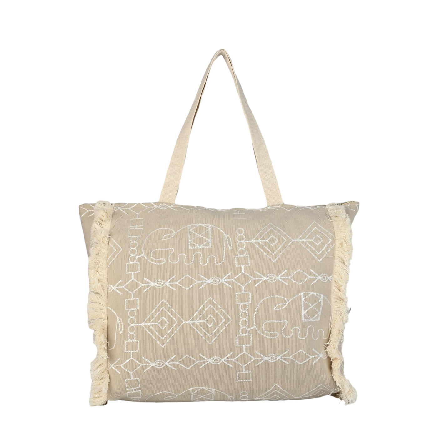 Ensac Sunshine Tote Bag for Women | Stylish Tribal Print Canvas Handbag with Fringe