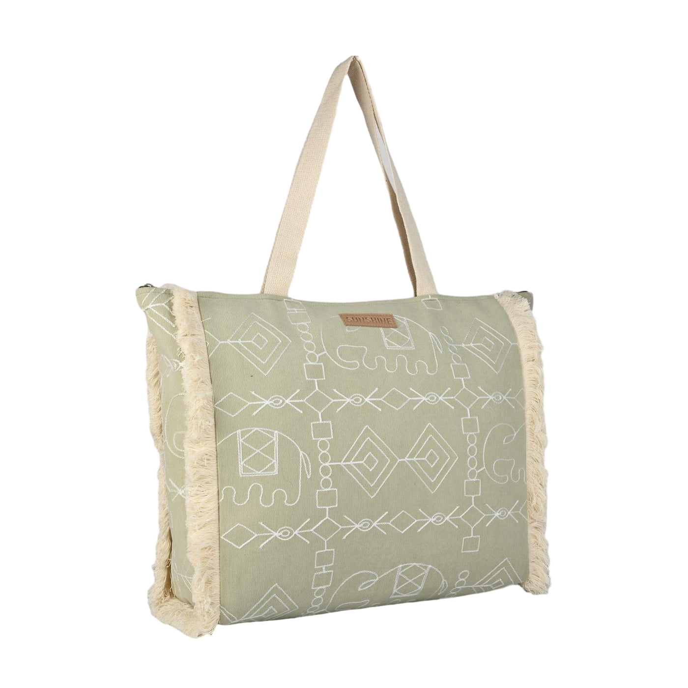 Ensac Sunshine Tote Bag for Women | Stylish Tribal Print Canvas Handbag with Fringe