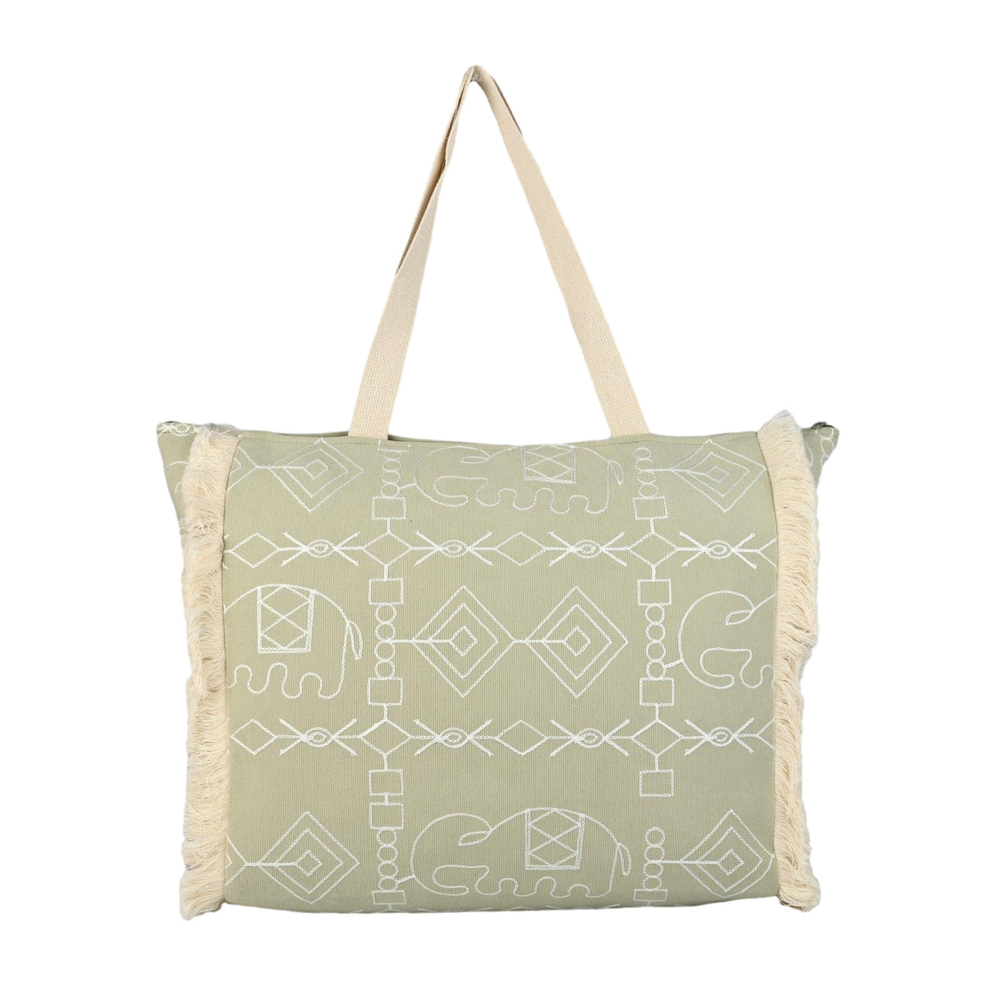 Ensac Sunshine Tote Bag for Women | Stylish Tribal Print Canvas Handbag with Fringe