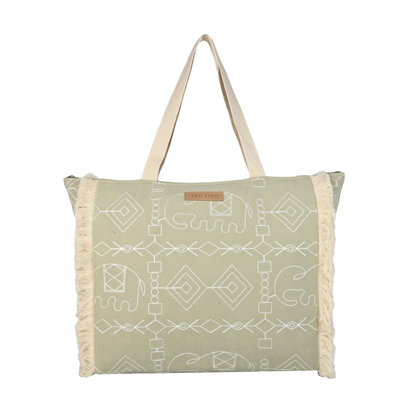 Ensac Sunshine Tote Bag for Women | Stylish Tribal Print Canvas Handbag with Fringe