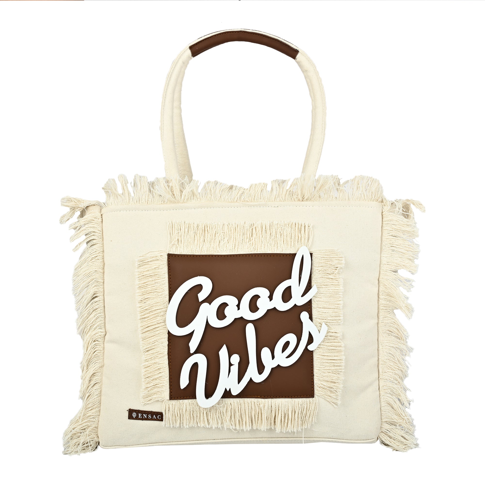 Ensac Women’s Tote Bag | Fringe Style, Lightweight Feel & Must-Have Travel Pick TOTE-LEATHER-WHTBRN-GOODVIBES-1