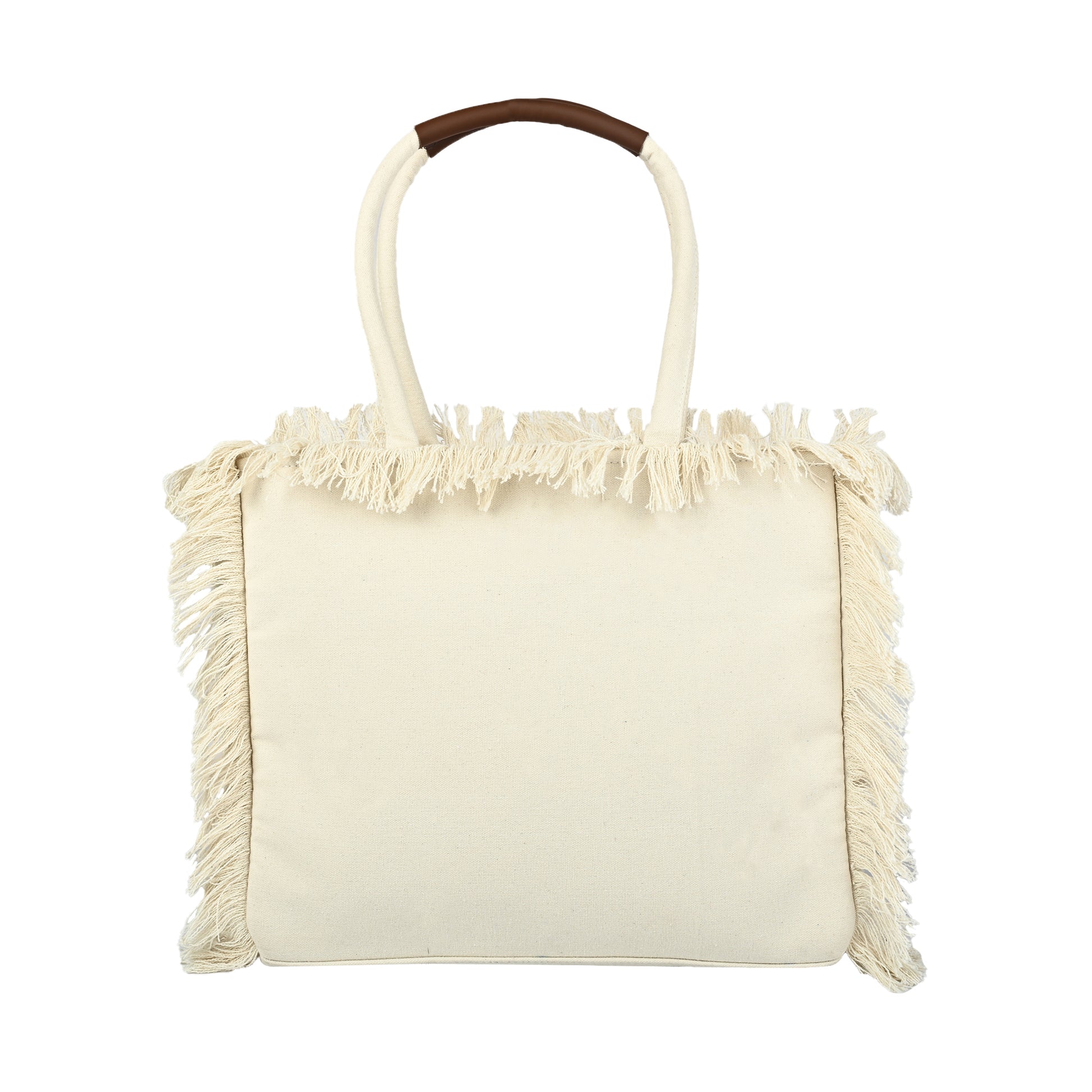 Ensac Women’s Tote Bag | Fringe Style, Lightweight Feel & Must-Have Travel Pick TOTE-LEATHER-WHTBRN-GOODVIBES-1