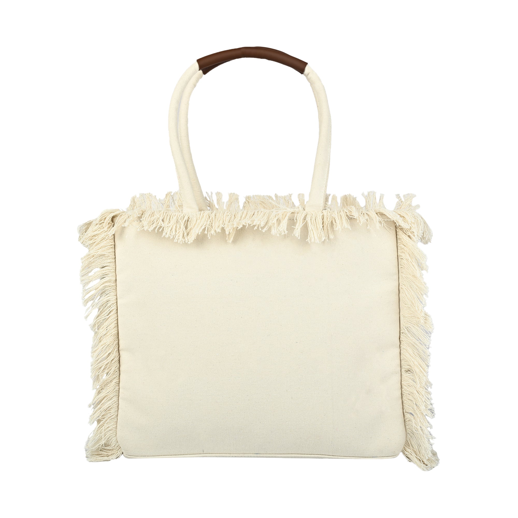 Ensac Women’s Tote Bag | Fringe Style, Lightweight Feel & Must-Have Travel Pick TOTE-LEATHER-WHTBRN-GOODVIBES-1