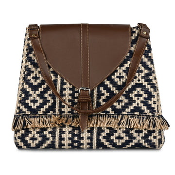 Women Ethnic Jute Handbag with Rexine Flap & Handle ensacworld