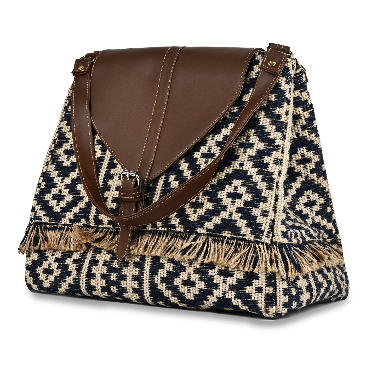 Women Ethnic Jute Handbag with Rexine Flap & Handle ensacworld