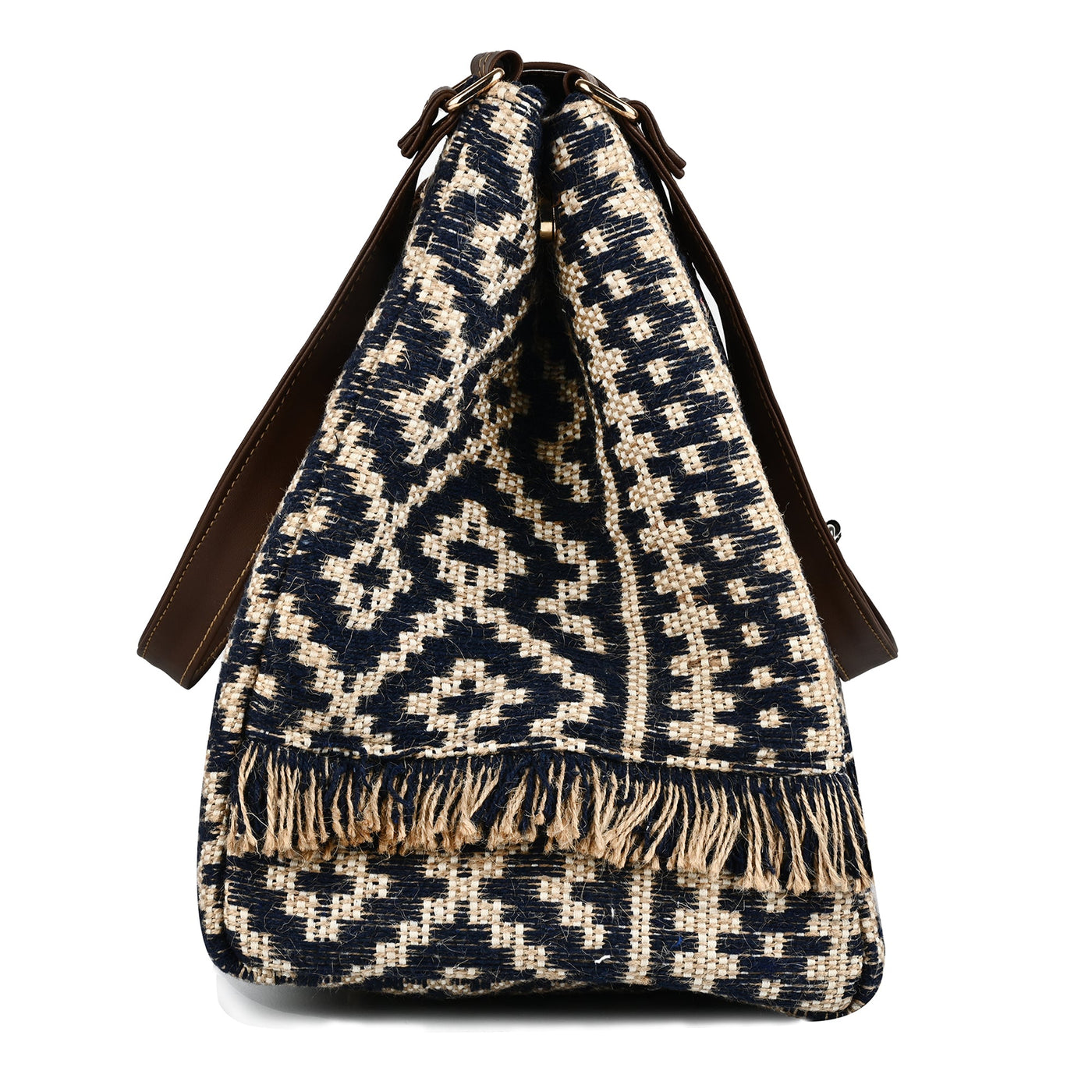 Women Ethnic Jute Handbag with Rexine Flap & Handle ensacworld