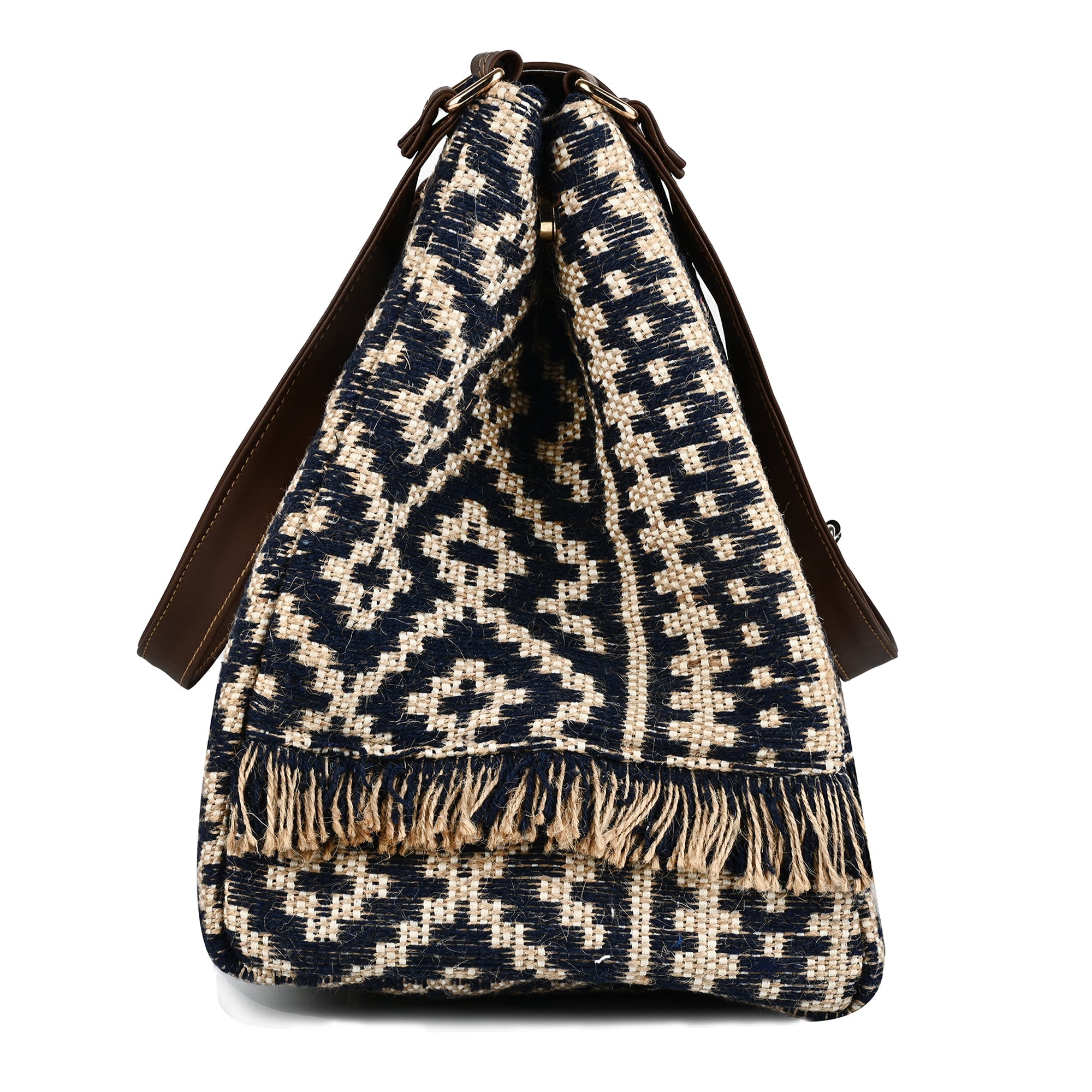 Women Ethnic Jute Handbag with Rexine Flap & Handle ensacworld