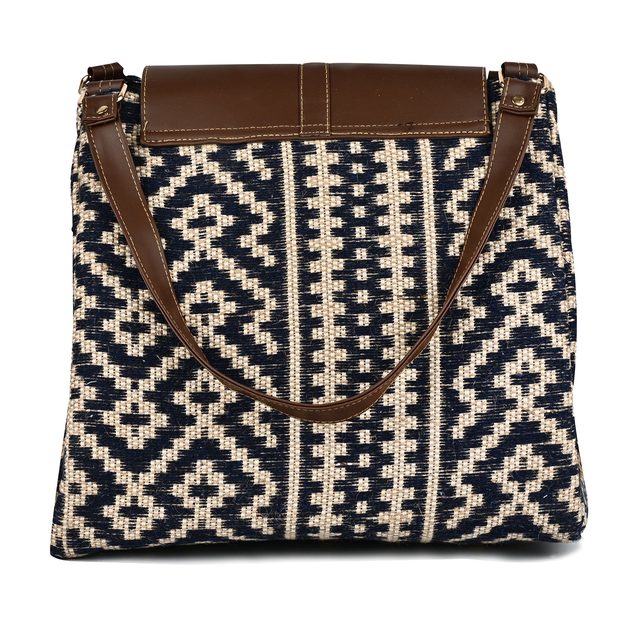 Women Ethnic Jute Handbag with Rexine Flap & Handle ensacworld