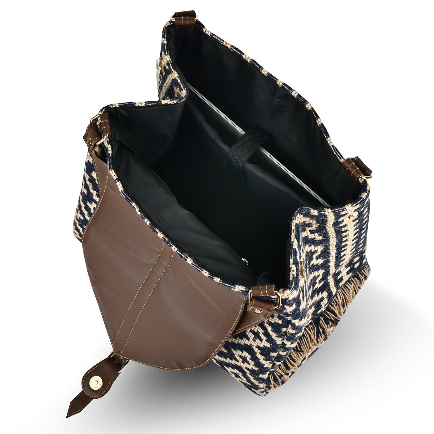 Women Ethnic Jute Handbag with Rexine Flap & Handle ensacworld