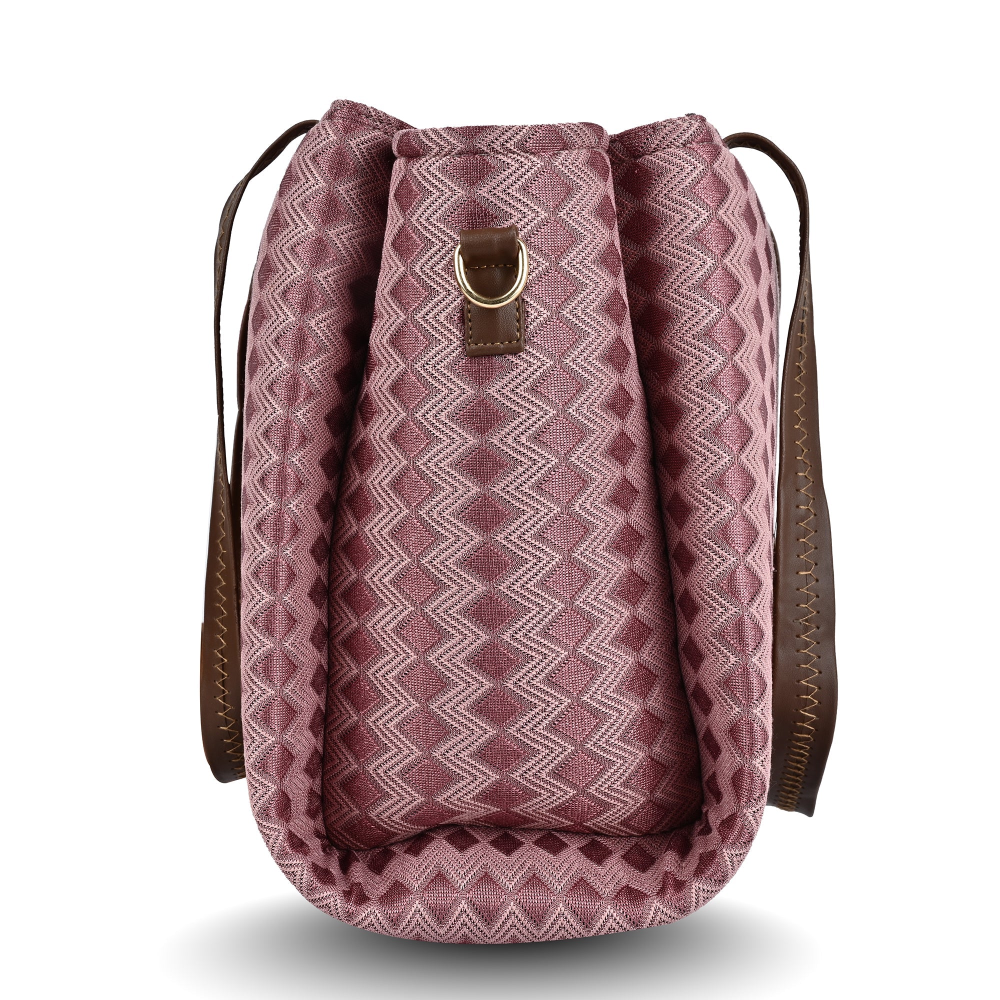 Women’s Textured Pink Tote Bag with Pom Pom Charm & Dual Handles ensacworld