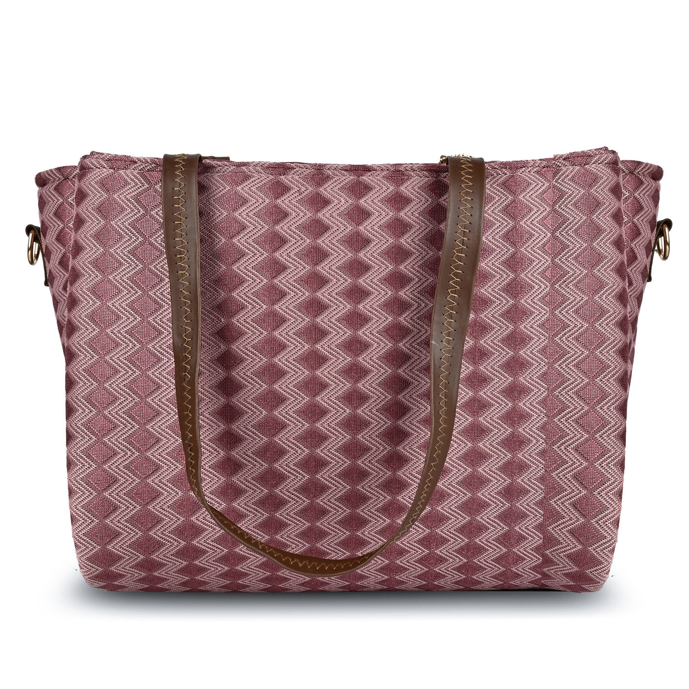 Women’s Textured Pink Tote Bag with Pom Pom Charm & Dual Handles ensacworld