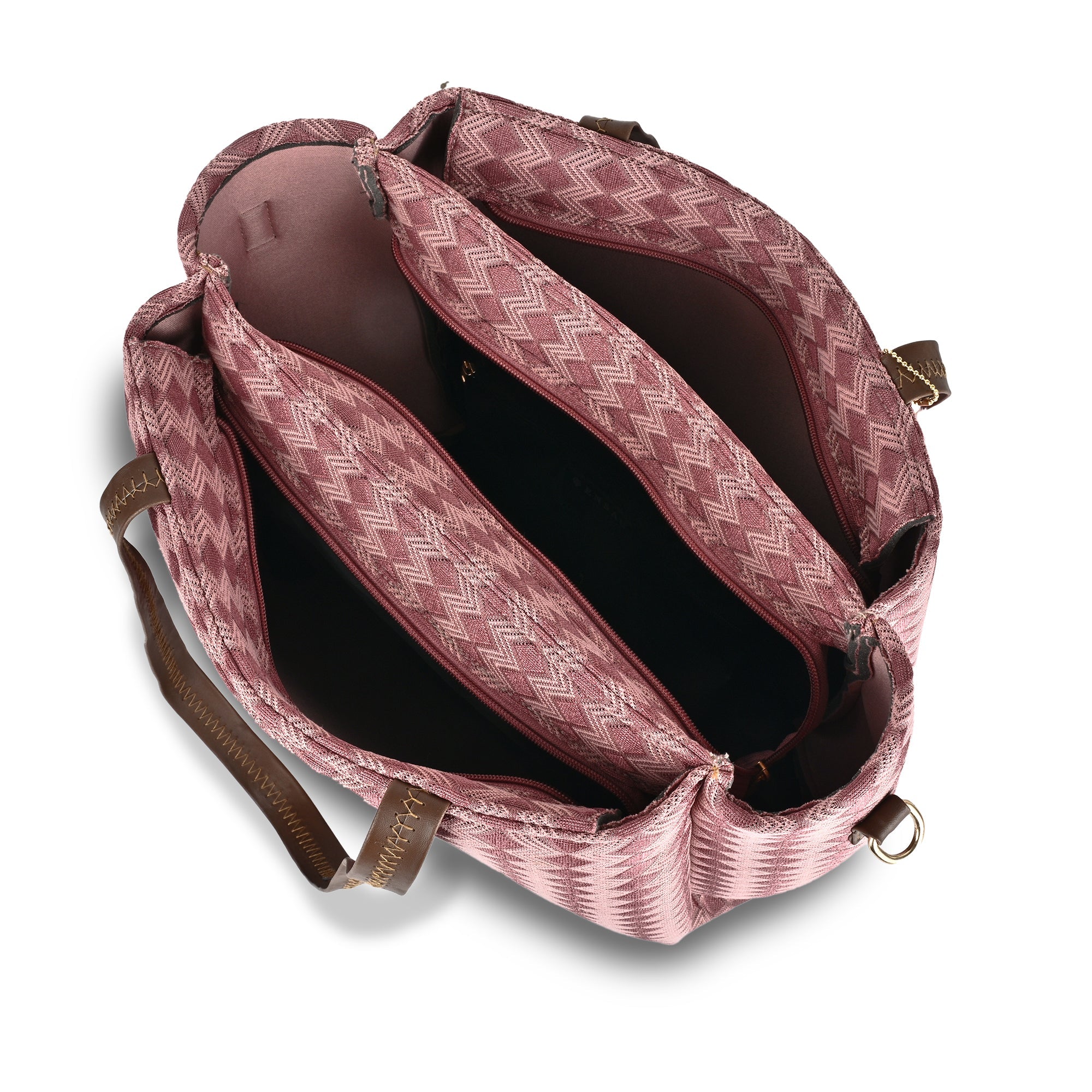 Women’s Textured Pink Tote Bag with Pom Pom Charm & Dual Handles ensacworld