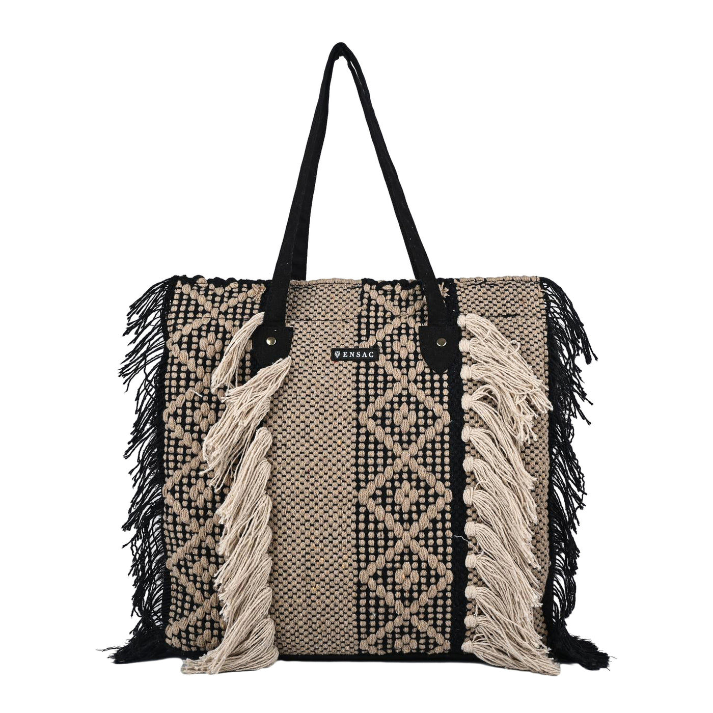 Ensac Fringed Tote Bag for Women | Stylish Ethnic Shoulder Handbag for Daily Use