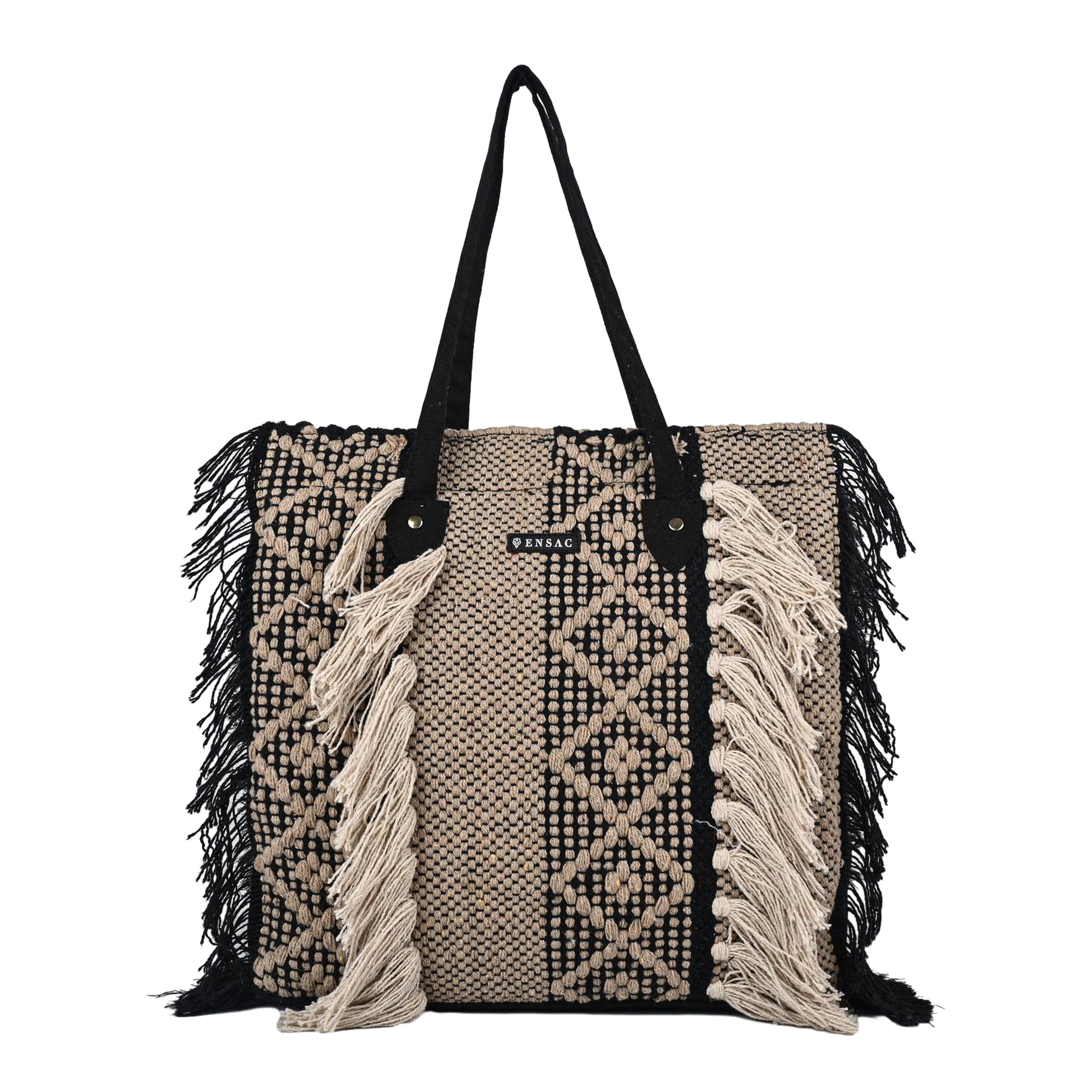 Ensac Fringed Tote Bag for Women | Stylish Ethnic Shoulder Handbag for Daily Use
