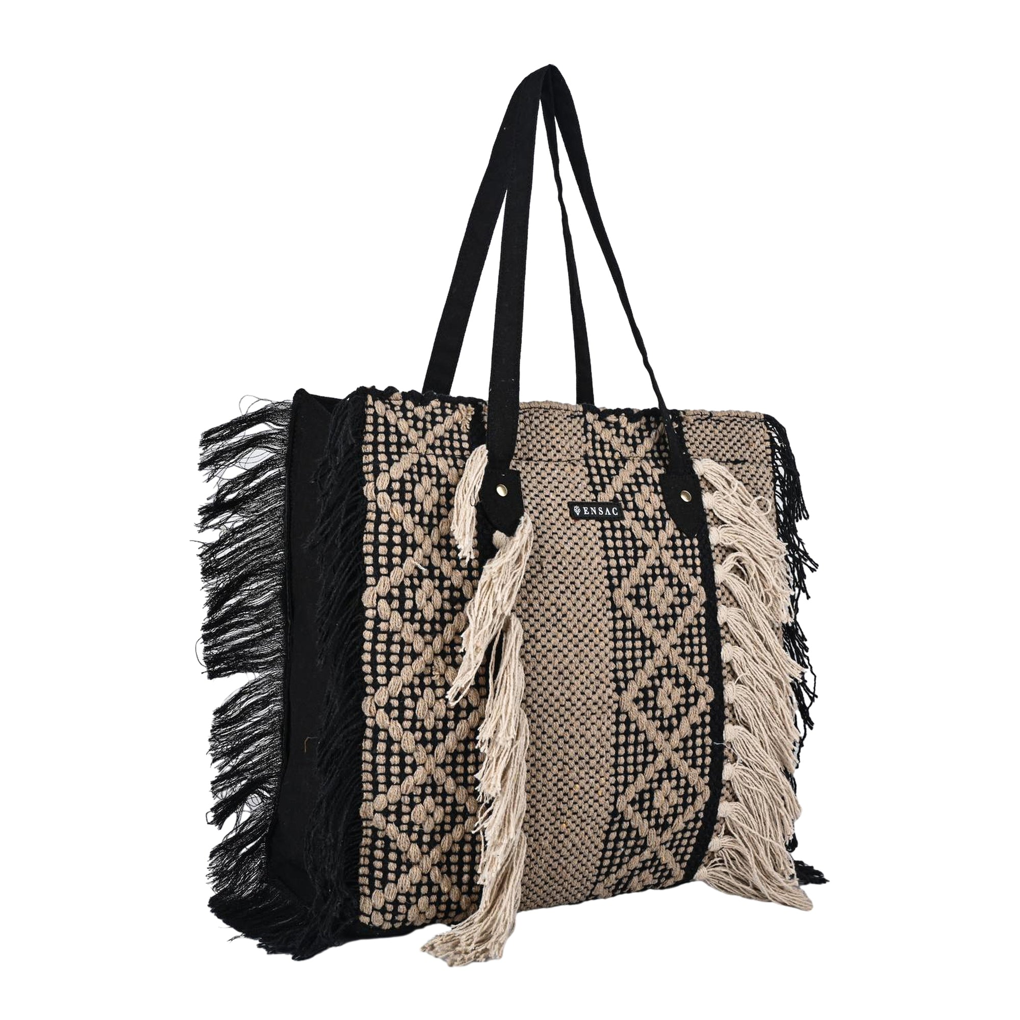 Ensac Fringed Tote Bag for Women | Stylish Ethnic Shoulder Handbag for Daily Use