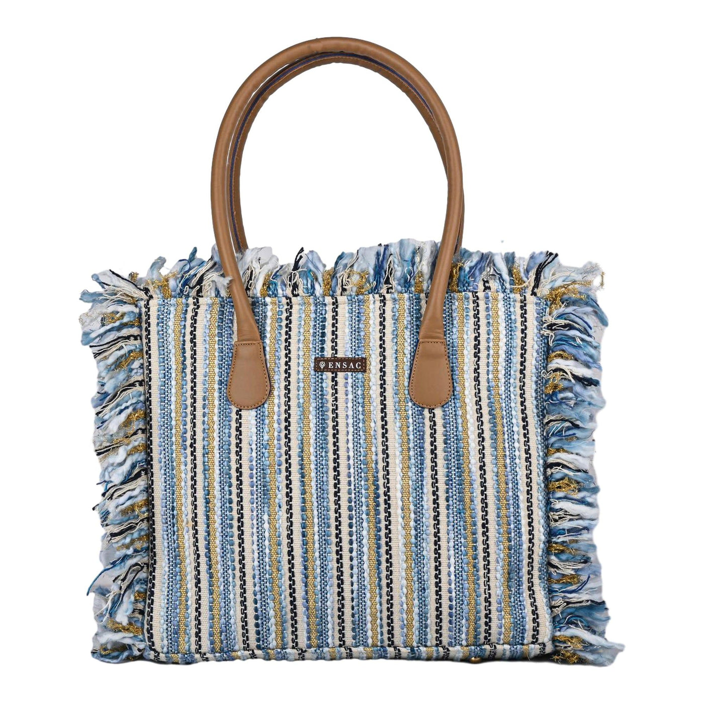 Ensac Striped Fringe Women Tote Bag | Spacious Style Shoulder Bag for Daily Use