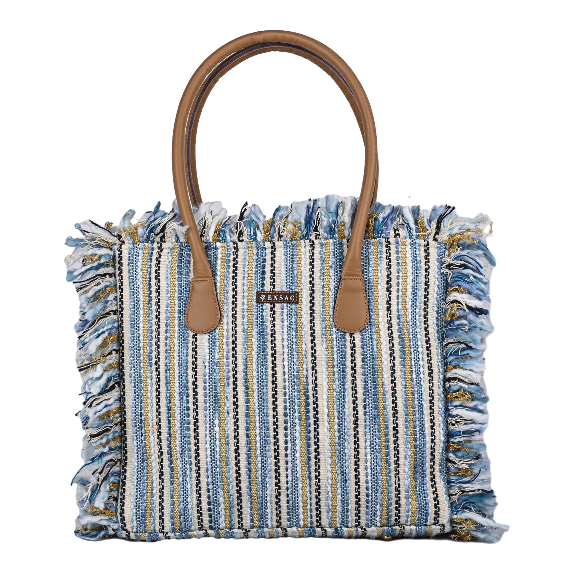 Ensac Striped Fringe Women Tote Bag | Spacious Style Shoulder Bag for Daily Use
