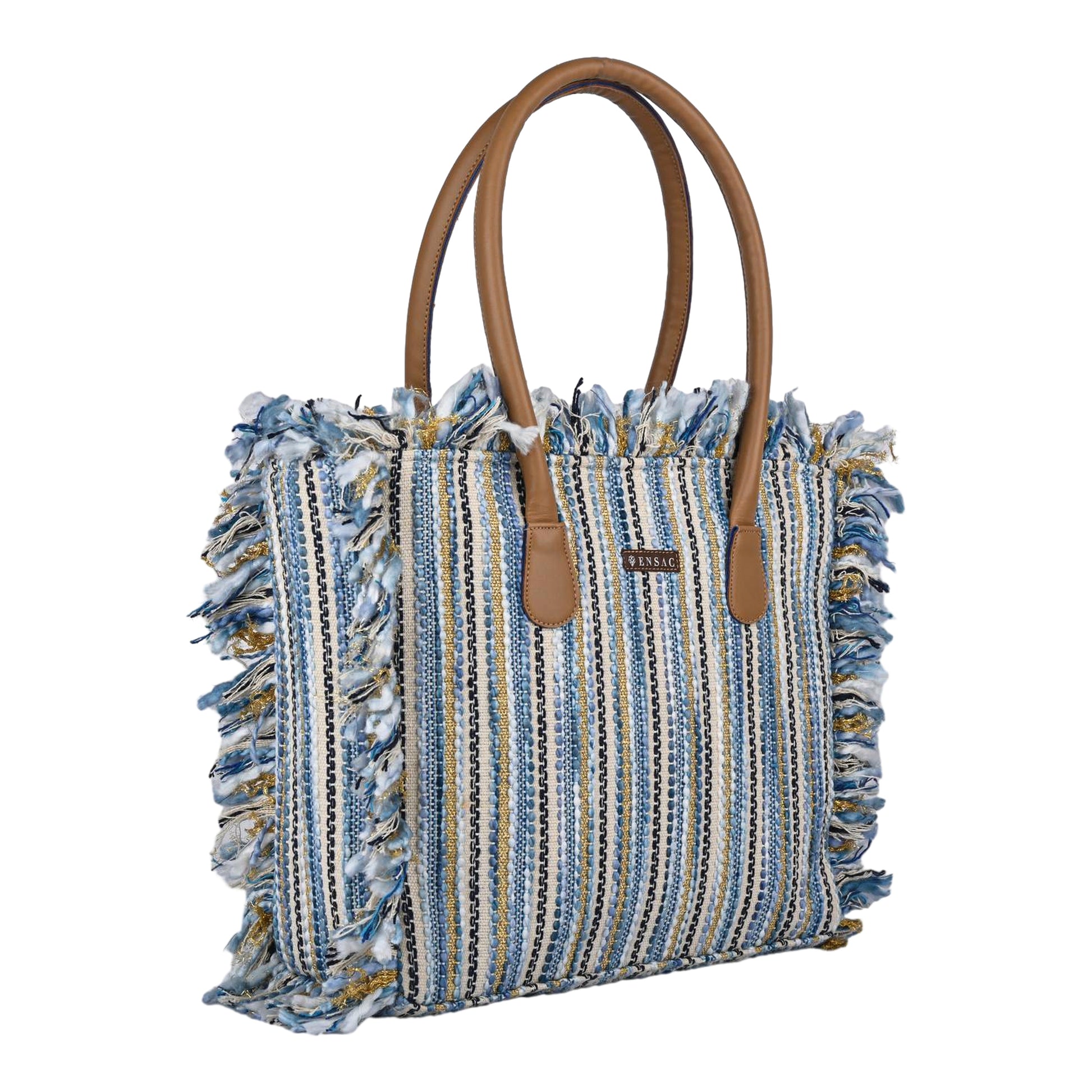 Ensac Striped Fringe Women Tote Bag | Spacious Style Shoulder Bag for Daily Use