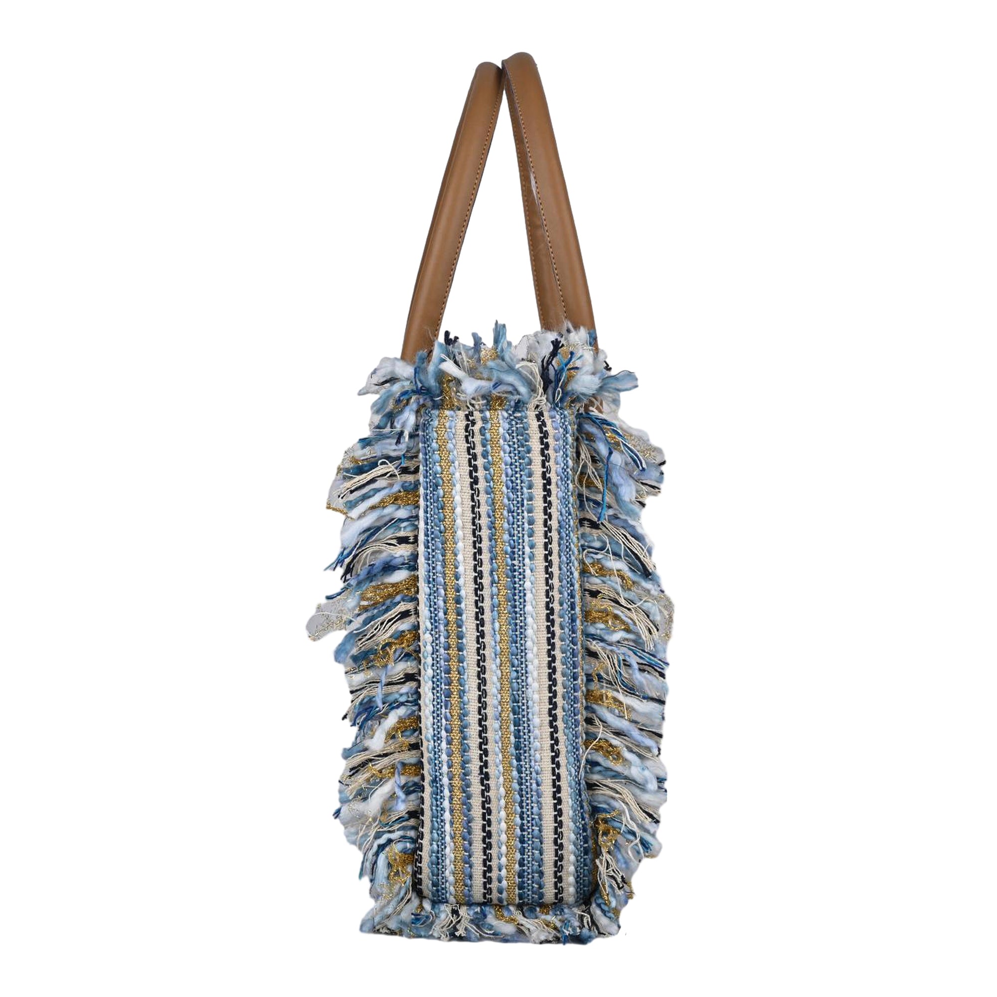 Ensac Striped Fringe Women Tote Bag | Spacious Style Shoulder Bag for Daily Use