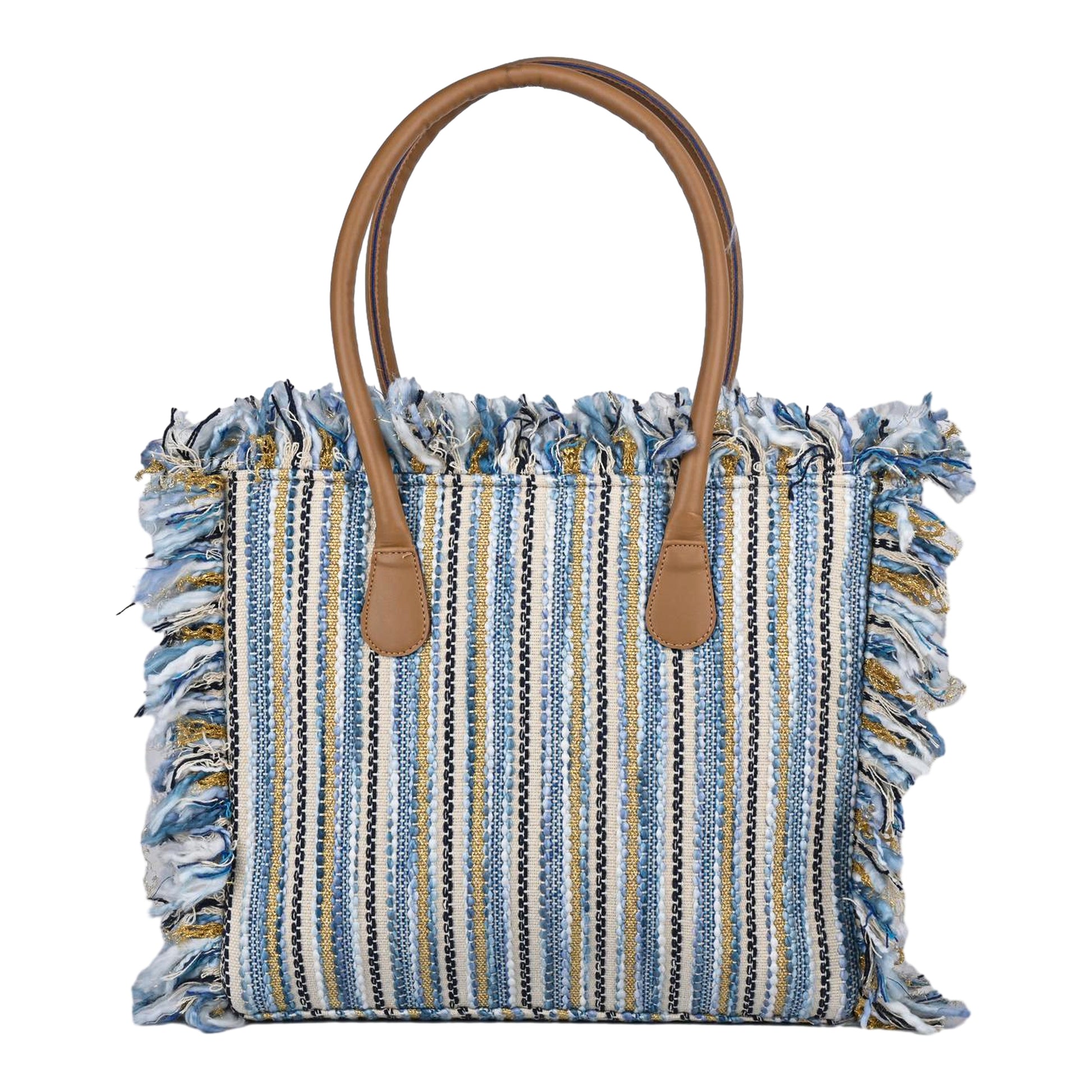 Ensac Striped Fringe Women Tote Bag | Spacious Style Shoulder Bag for Daily Use