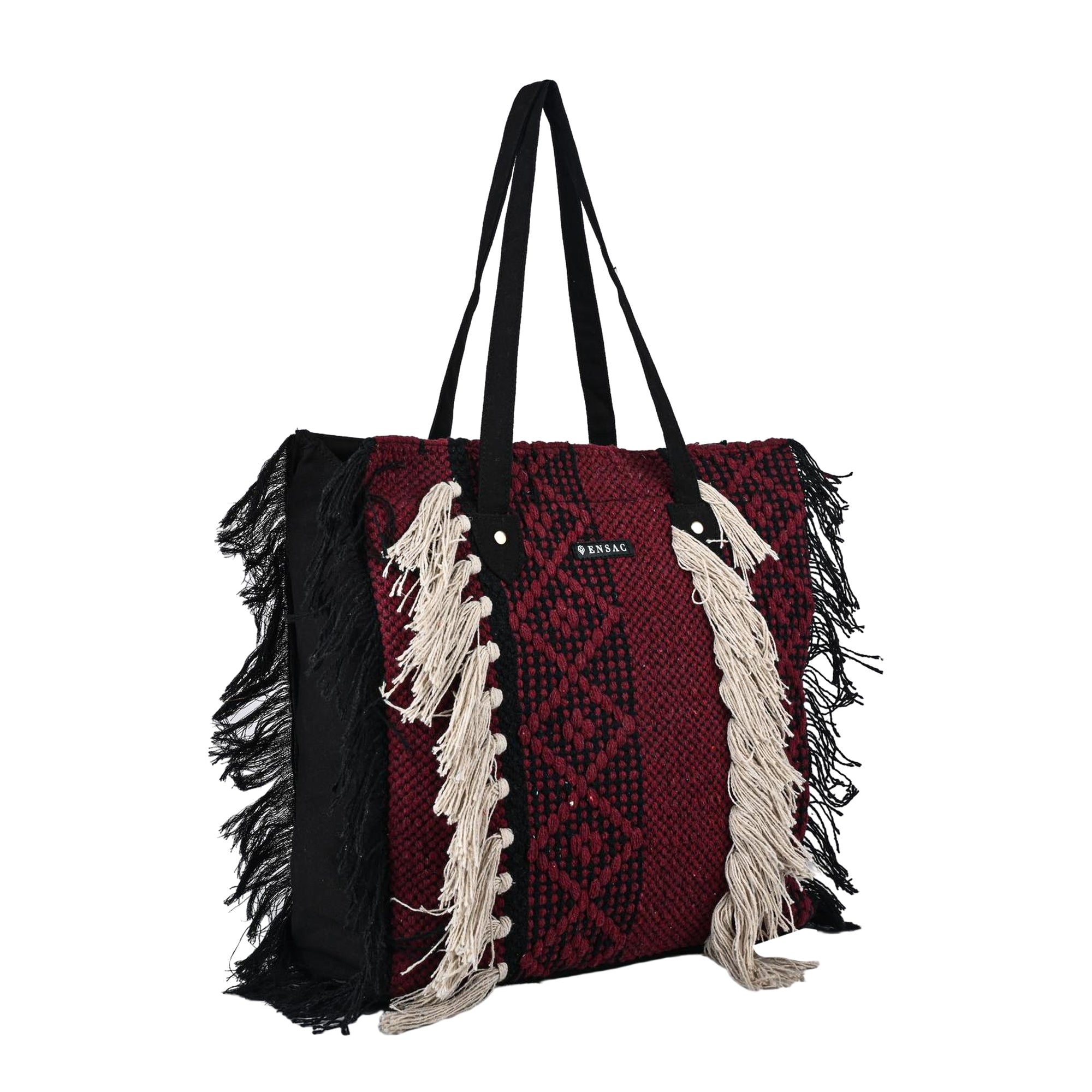 Ensac Fringed Tote Bag for Women | Stylish Ethnic Shoulder Handbag for Daily Use