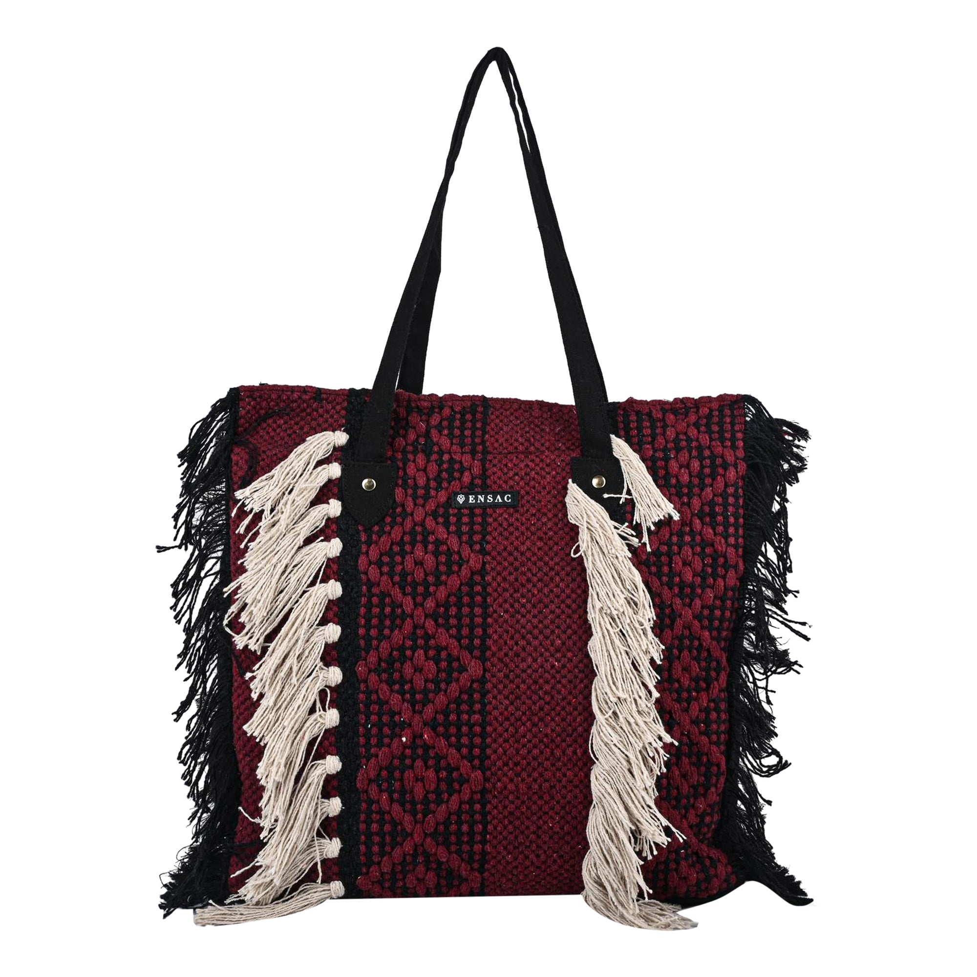 Ensac Fringed Tote Bag for Women | Stylish Ethnic Shoulder Handbag for Daily Use