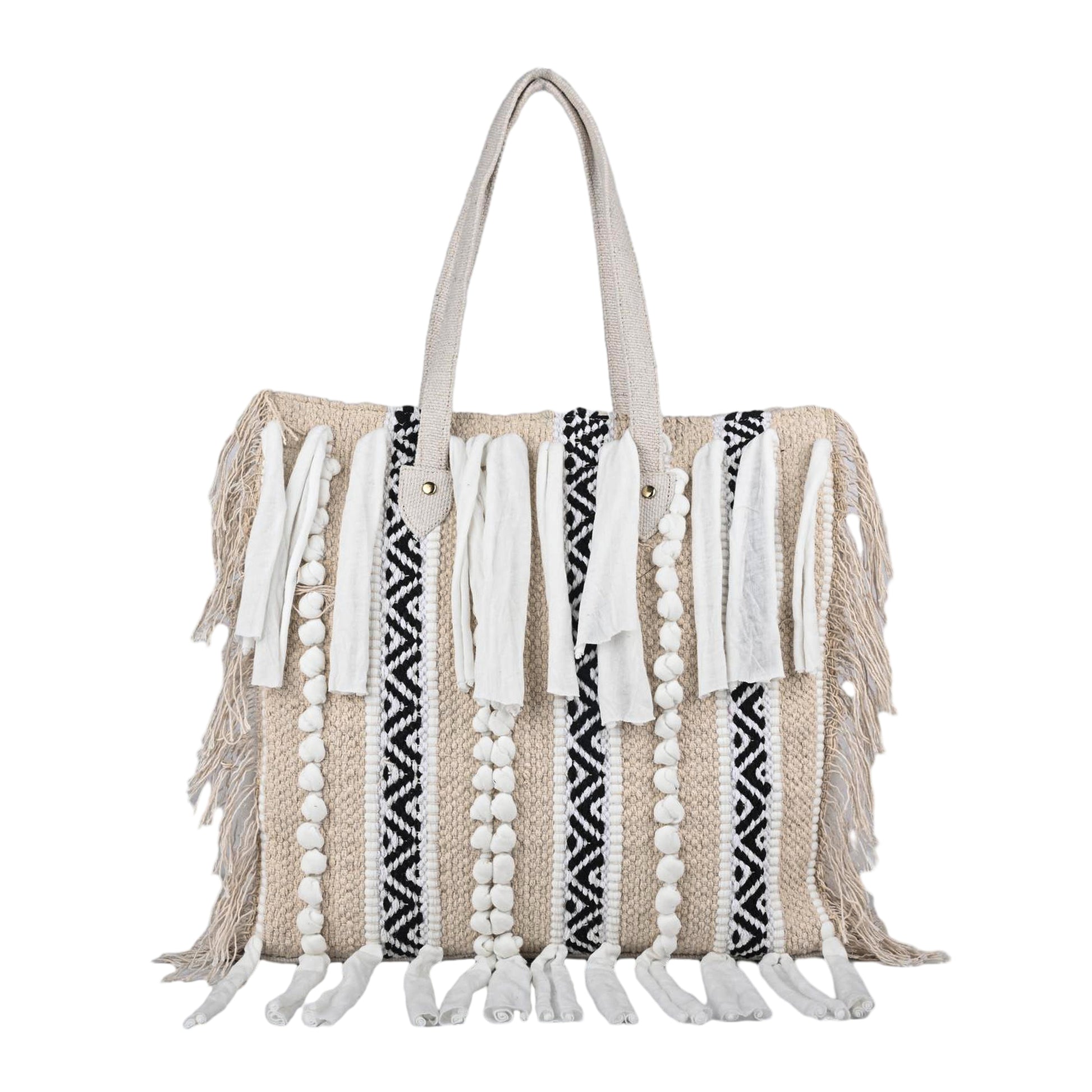 Ensac Fringed Tote Bag for Women | Stylish Ethnic Shoulder Handbag for Daily Use