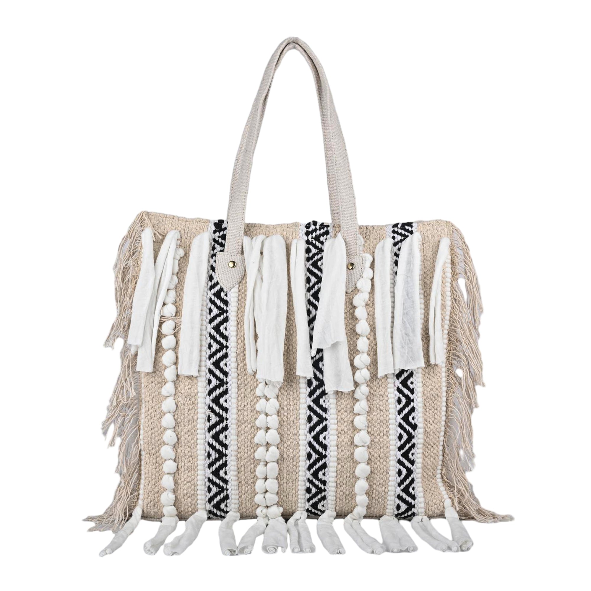 Ensac Fringed Tote Bag for Women | Stylish Ethnic Shoulder Handbag for Daily Use