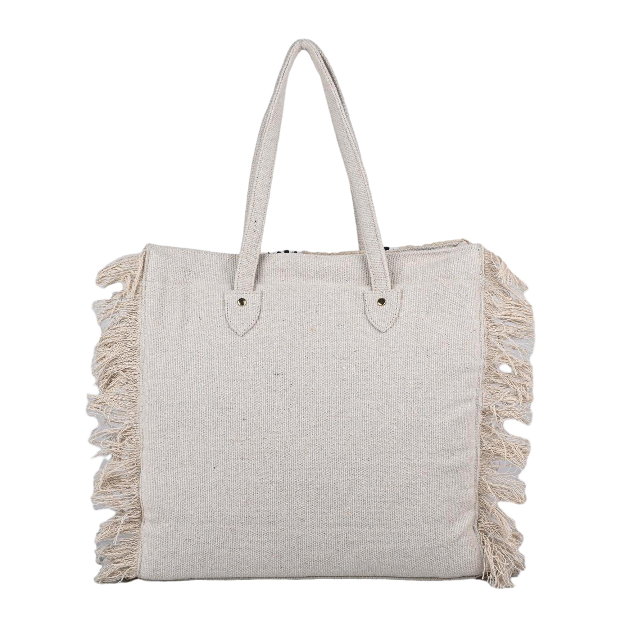 Ensac Fringed Tote Bag for Women | Stylish Ethnic Shoulder Handbag for Daily Use