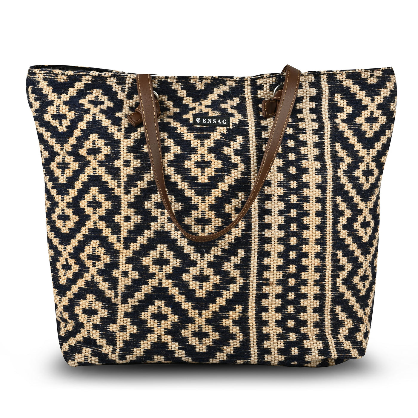 Blue Ethnic Pattern Shopping Tote Bag for Women | Stylish Fabric Carry Bag ensacworld