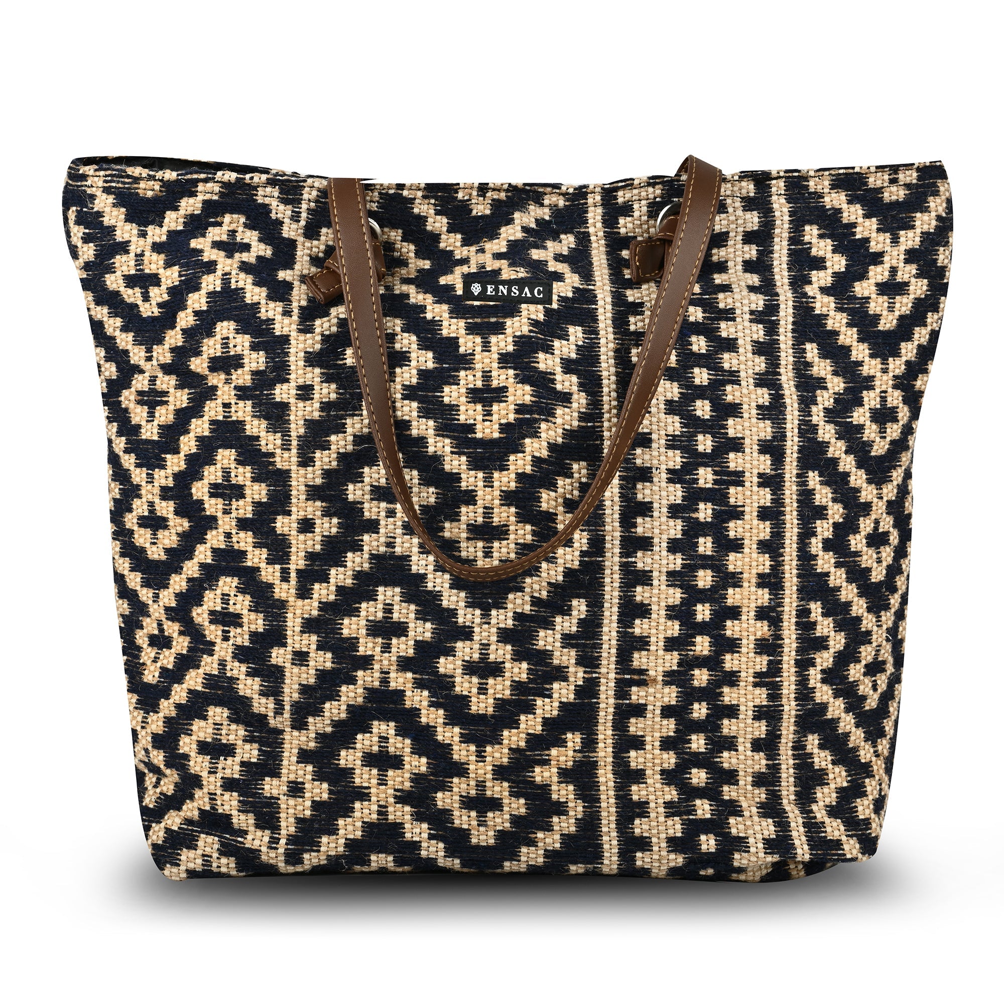 Blue Ethnic Pattern Shopping Tote Bag for Women | Stylish Fabric Carry Bag ensacworld