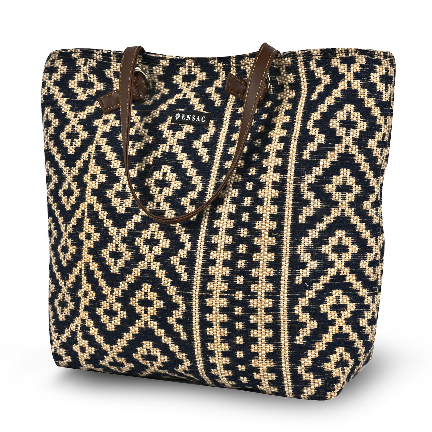 Blue Ethnic Pattern Shopping Tote Bag for Women | Stylish Fabric Carry Bag ensacworld