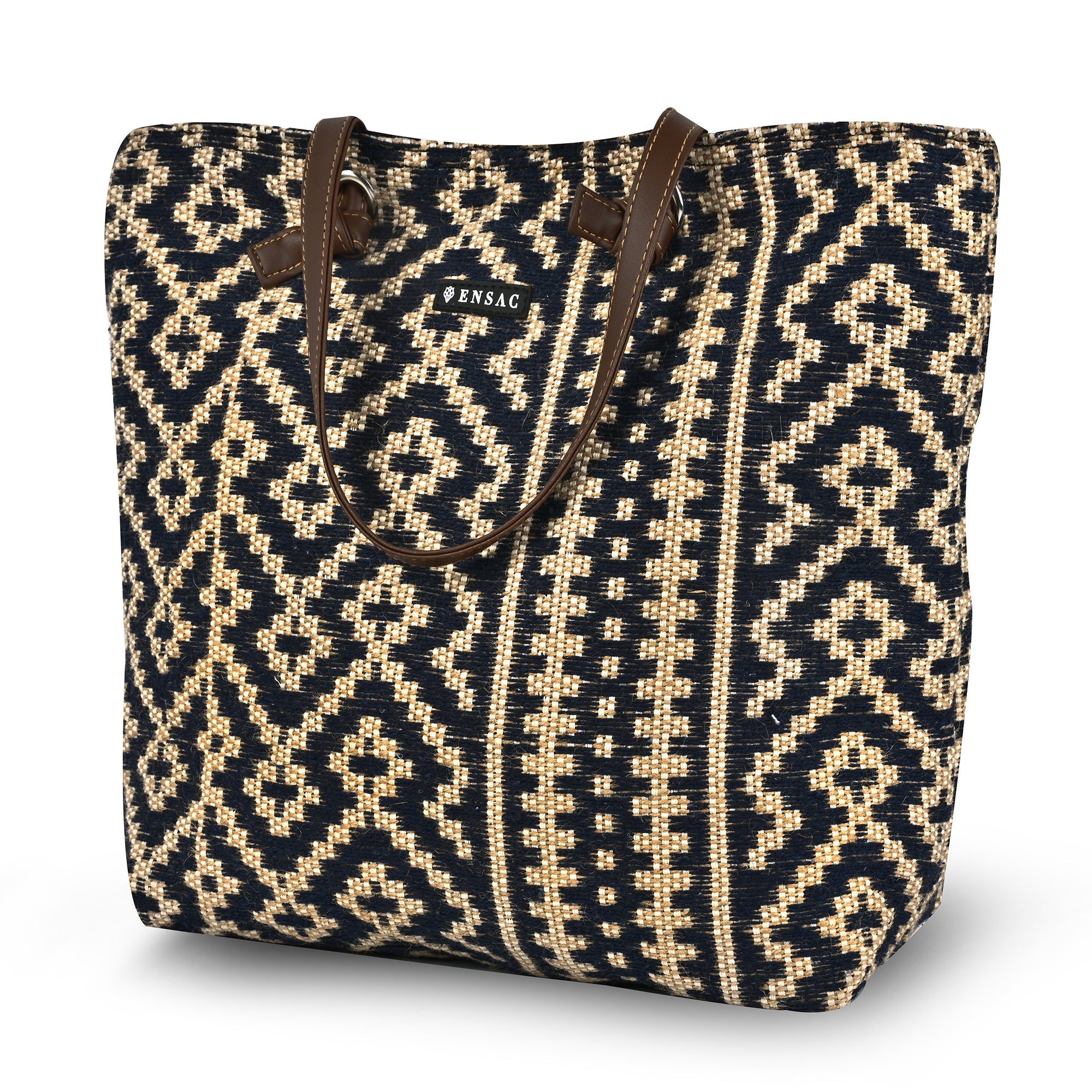 Blue Ethnic Pattern Shopping Tote Bag for Women | Stylish Fabric Carry Bag ensacworld