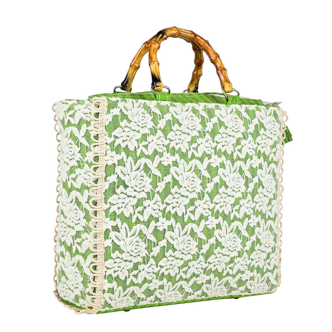 Ensac Women Handcrafted Lace Bag | Premium Fabric, Bamboo Grip & Fresh Look Design